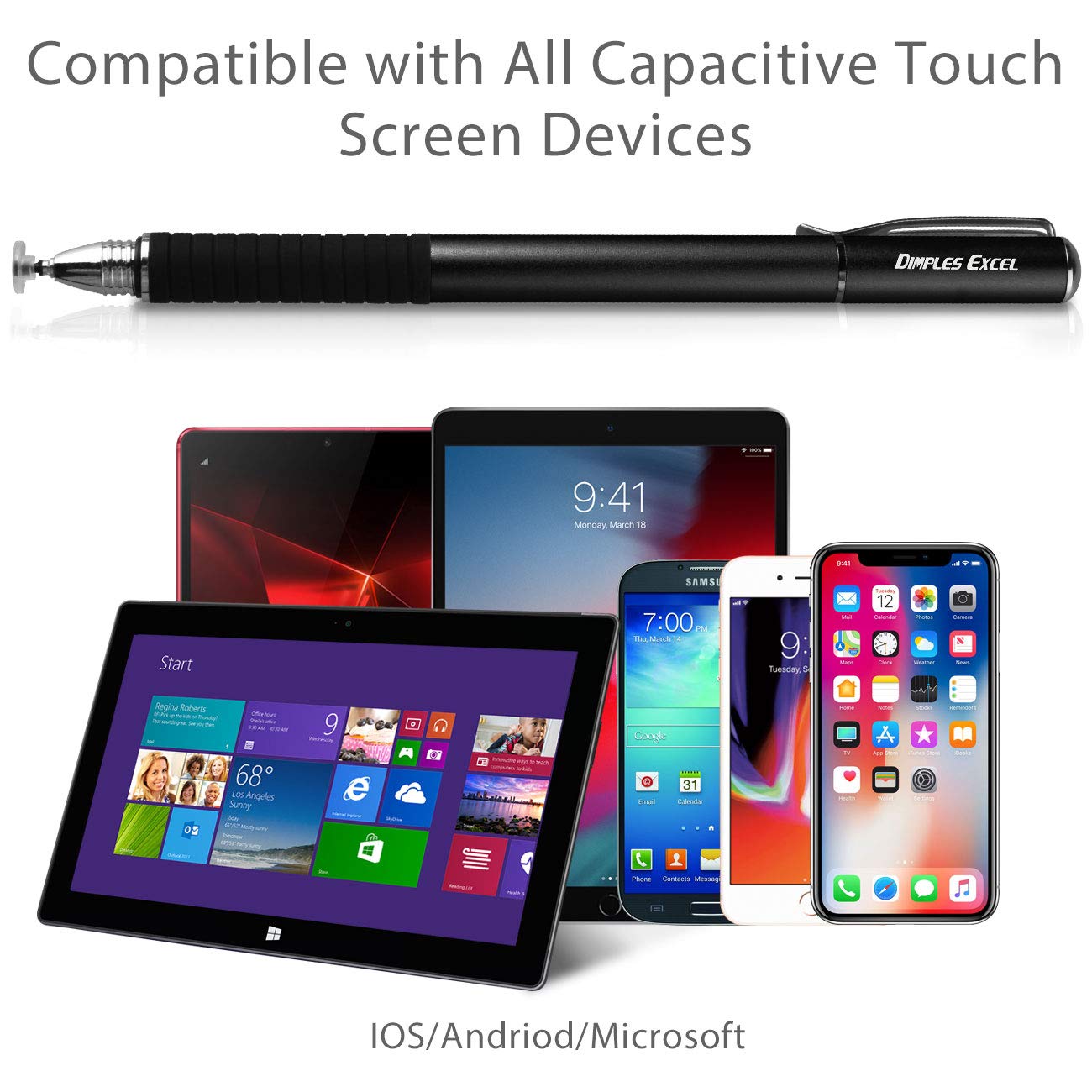 Dimples Excel Stylus Pen for iPad & All Touch Screens - Universal Tablet Stylus (Black+Black) - Perfect for Drawing, Note-Taking & Digital Signatures