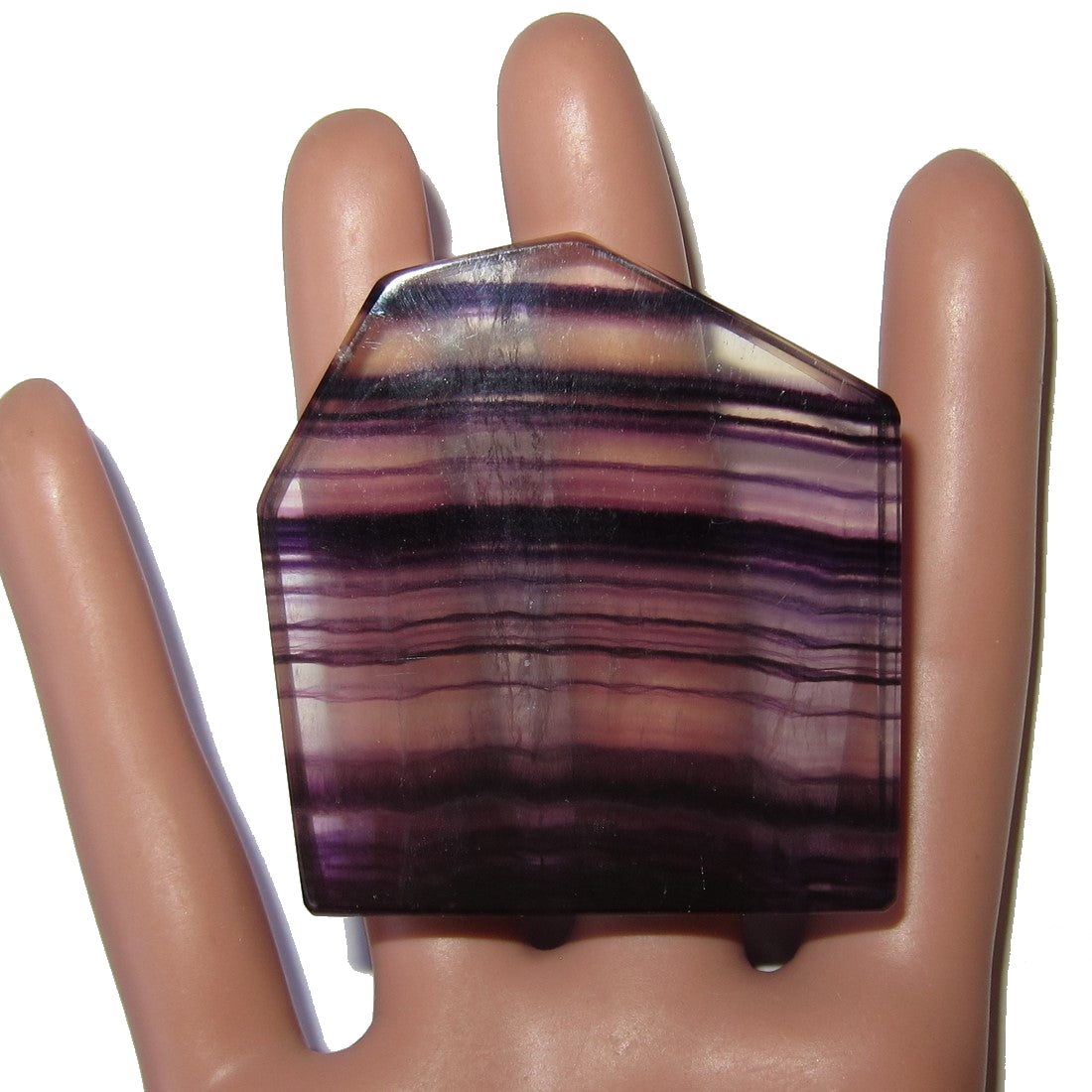 Natural Fluorite Purple Polished Stone - Striped House Shaped Healing Crystal for Home Decor, Meditation & Energy Work