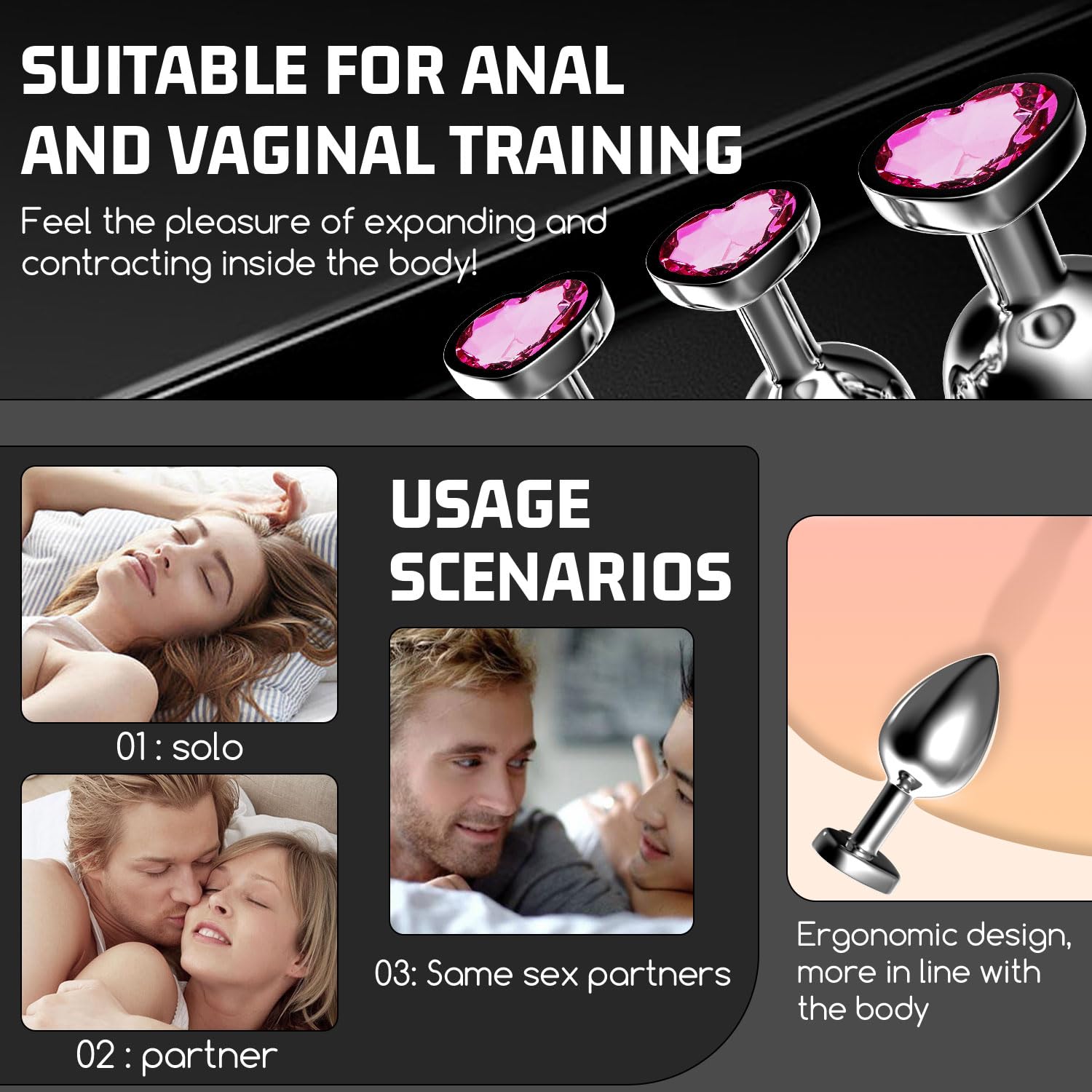 Premium 3-Piece Stainless Steel Anal Training Kit - Couples Butt Plug Set for Men & Women, Portable Adult Toys for Relaxation & Exercise | Perfect for Beginners, Intimate Play & Sensual Exploration