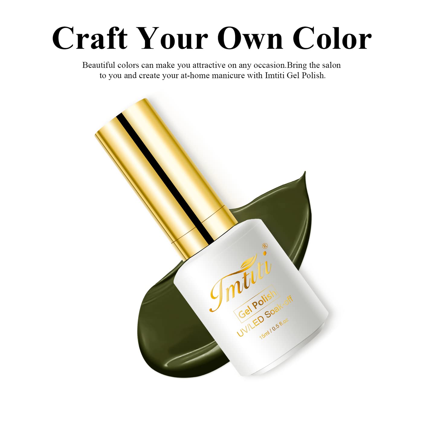 Imtiti Olive Green Gel Nail Polish - 0.5 Fl Oz Soak Off LED/UV Gel Polish for DIY Nail Art, Manicure & Salon Use | Long Lasting Nail Polish Kit for Women & Girls | Perfect for Home Nail Care, Parties & Special Occasions