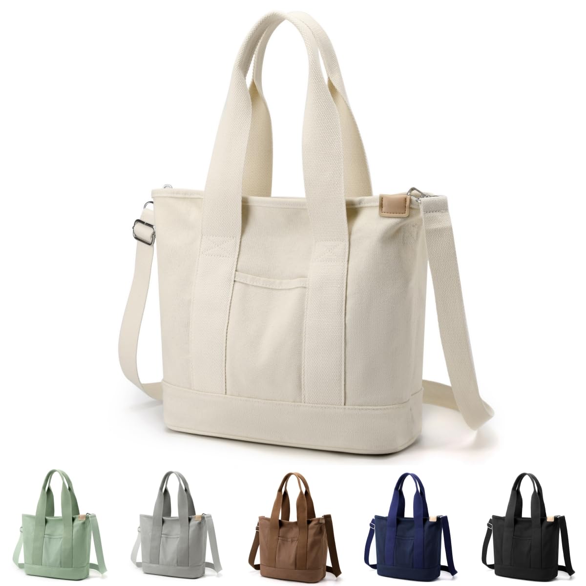 HINGTAT Women's Canvas Tote Bag - Large Capacity Multi-Pocket Shoulder Bag with Zipper | Vintage Crossbody Purse for School, Shopping, Work & Travel | Perfect for Everyday Use, Commuting and Weekend Getaways