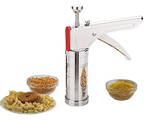 Stainless Steel Kitchen Press with 15 Interchangeable Molds - Murukku Maker, Chakali Press, Sev Maker, Noodles & Cookie Press Tool for Indian Snacks, Farsan & Namkeen - Perfect for Diwali, Festivals & Home Cooking