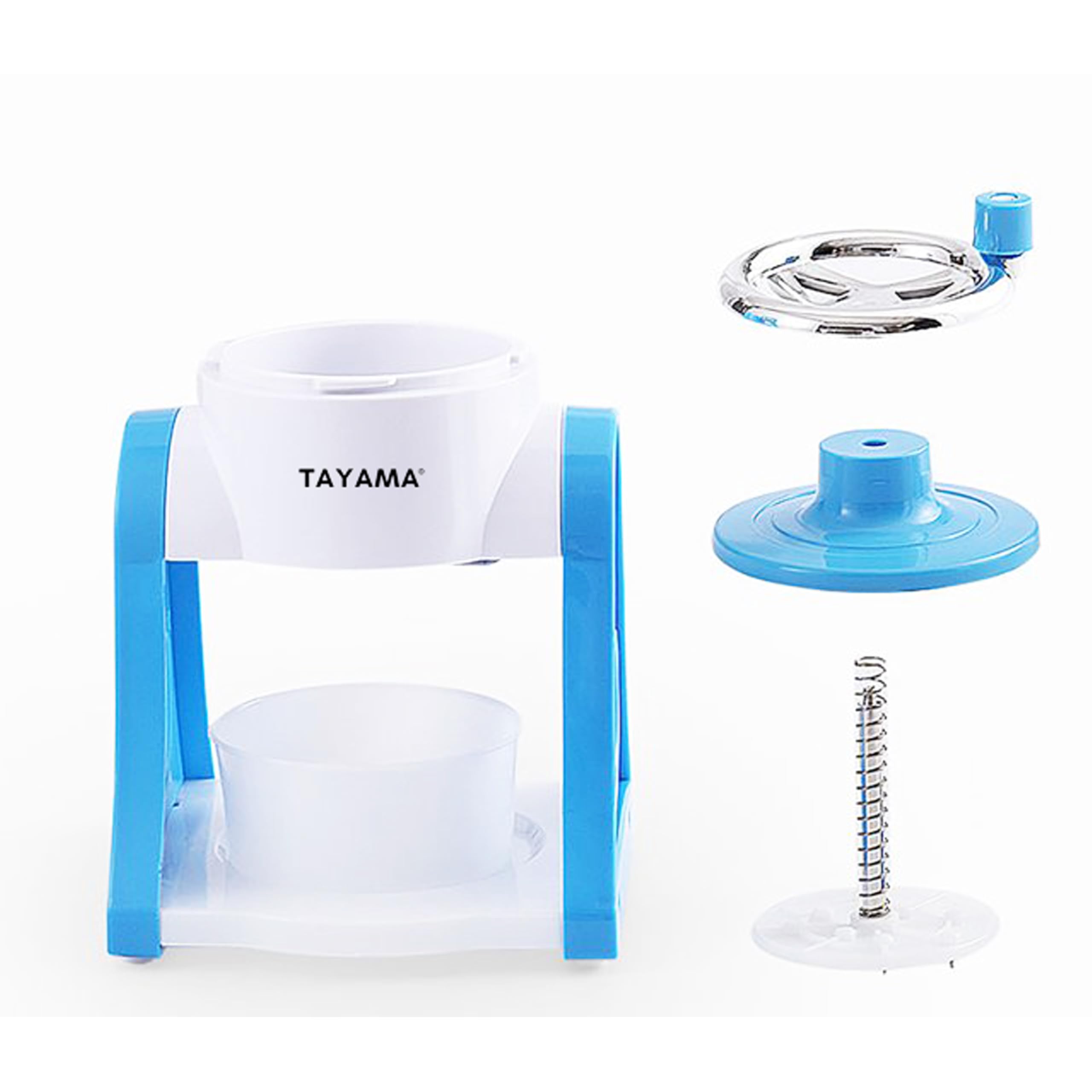 Tayama Manual Hand Crank Snow Cone Maker - Non-Electric Ice Shaver Machine for Shaved Ice, Medium Size in Blue - Perfect for Home Use, Parties, and Summer Treats