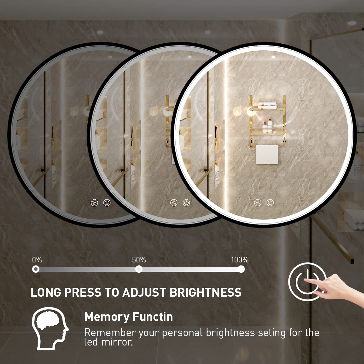28 Inch LED Round Bathroom Mirror with Light - Anti-Fog, Dimmable Touch Switch, Waterproof IP54, 90+ CRI - Perfect for Vanity, Makeup, Shaving & Bathroom Decor