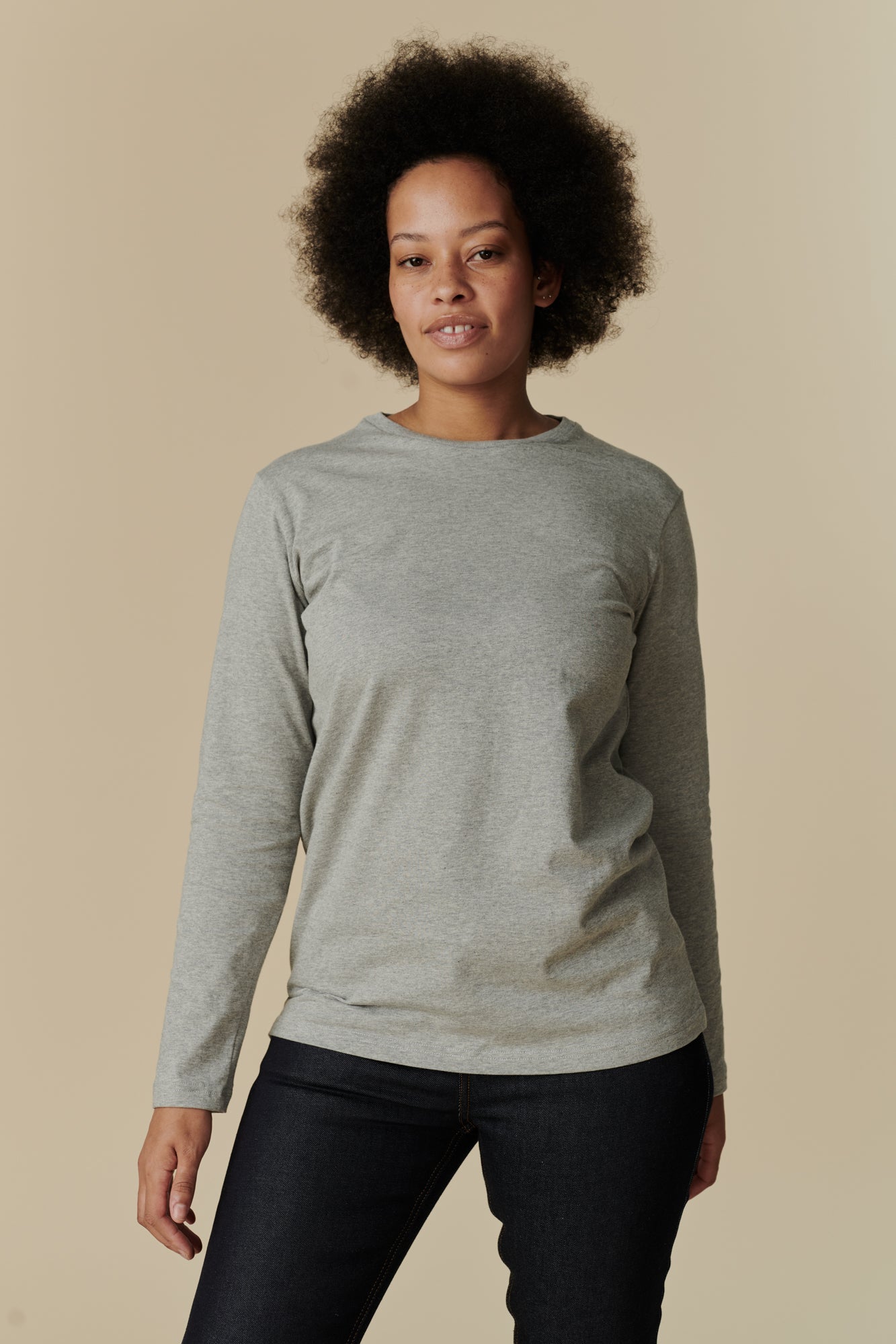 Women's Long Sleeve T-Shirt - Soft Cotton Grey Marl Casual Top for Everyday Wear | Perfect for Work, Lounge & Outfits