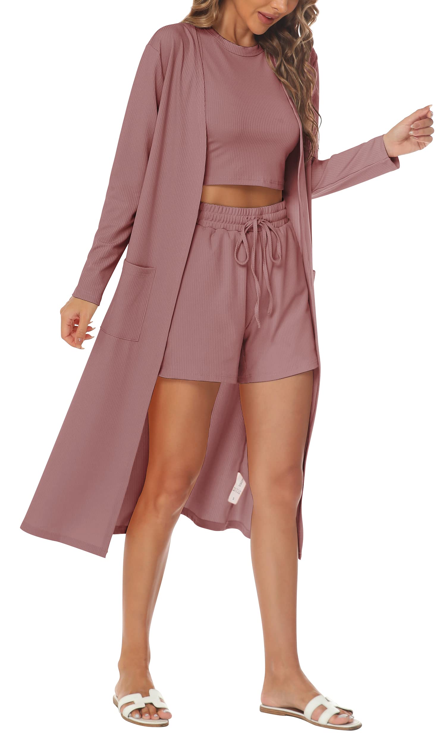 Lingswallow Women's 2-Piece Lounge Set - Sleeveless Crop Top & Waffle Knit Shorts | Comfortable Tracksuit for Yoga, Sleep & Home Relaxation