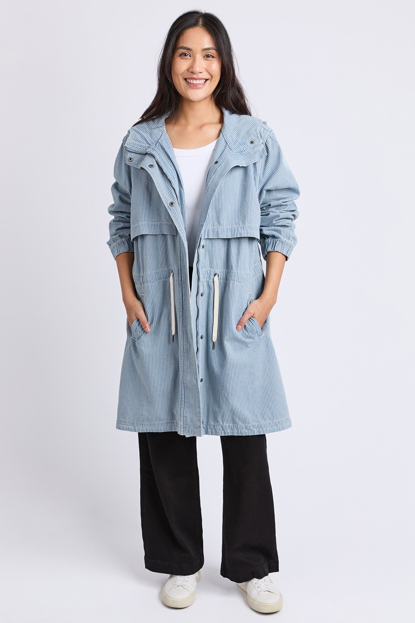 Elm Bennet Denim Jacket for Men - Blue & White Striped Casual Coat, Perfect for Spring & Fall Layering | Streetwear, Outdoor, Daily Wear