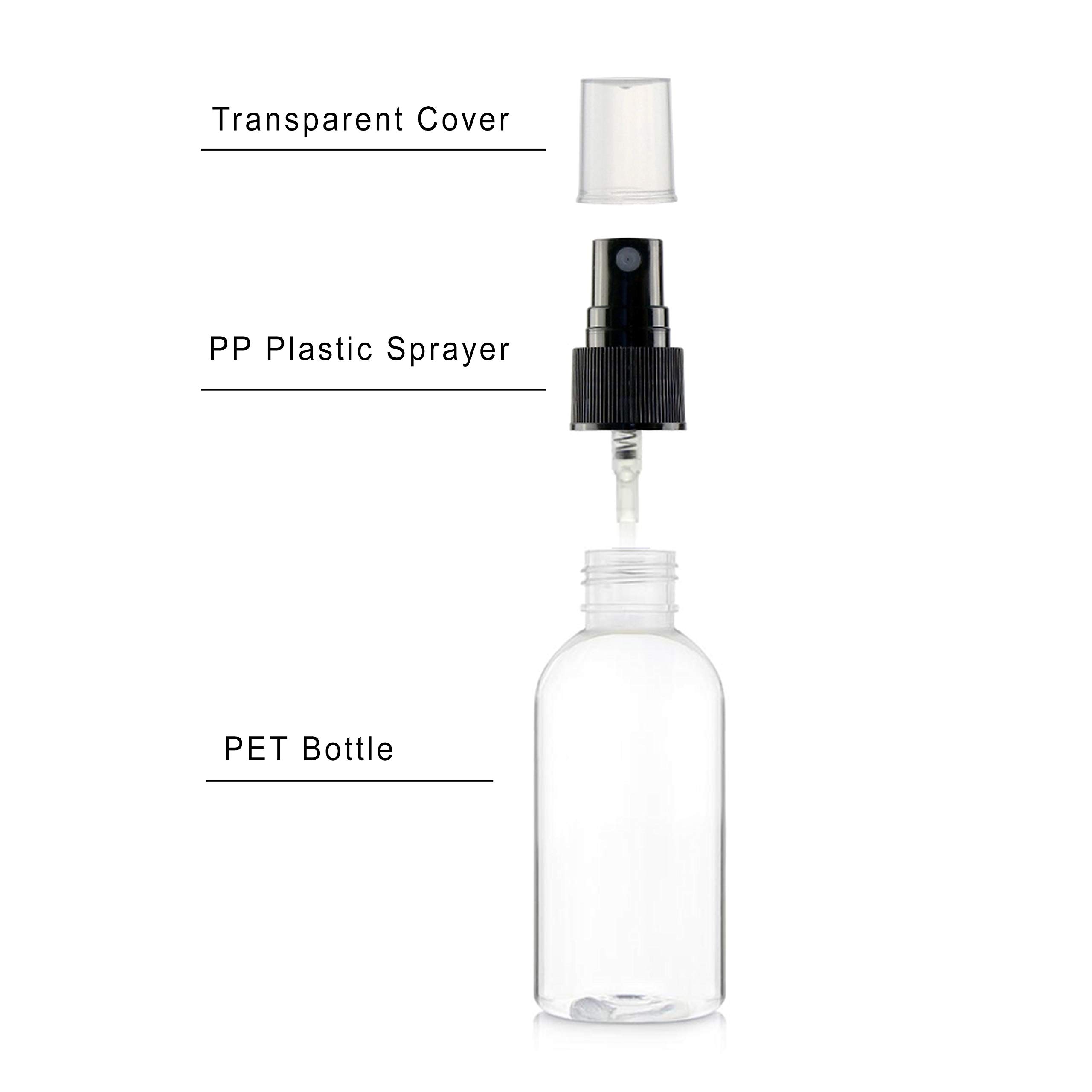 SANSHIELD 100 Pack 2 oz (60 ml) Clear PET Plastic Spray Bottles with Cap - Refillable & Reusable Travel Size Mist Bottles for Hair, Skin Care, Cleaning & DIY Projects - Perfect for Home, Salon, Travel & Crafting
