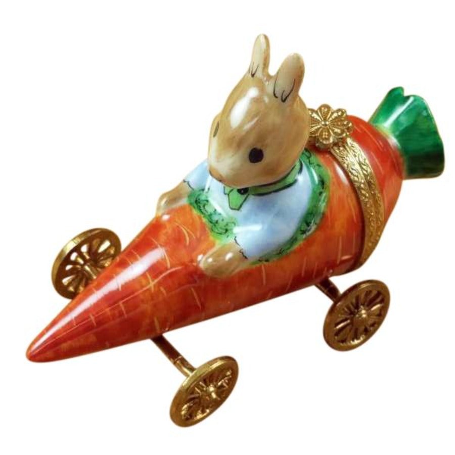 Hand-Painted Rabbit in Carrot Limoges Porcelain Car Trinket Box - Perfect for Easter Gifts, Collectibles & Home Decor
