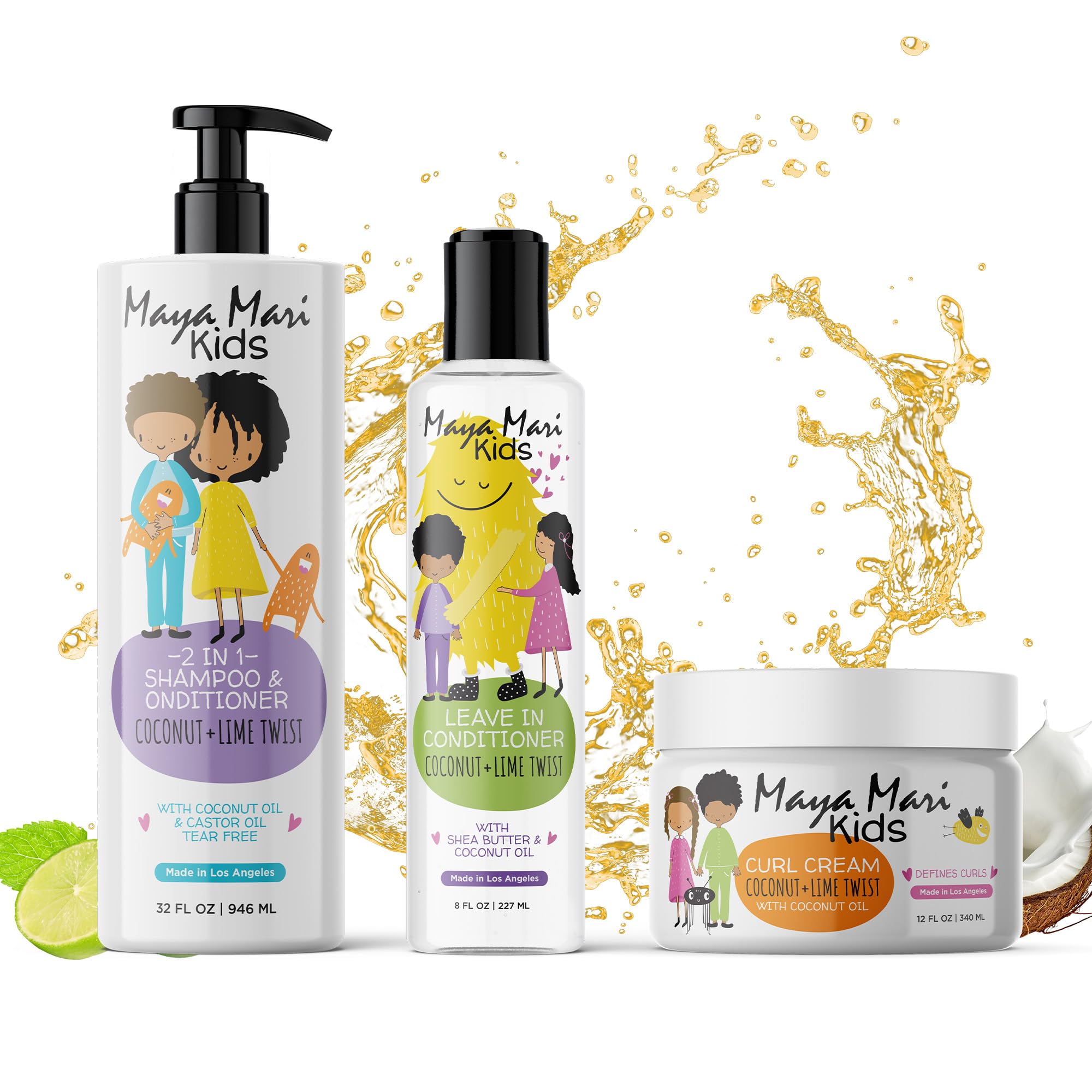 **Kids Curly Hair Gift Set – 2-in-1 Shampoo & Conditioner, Curl Cream & Leave-In Conditioner | Sulfate-Free, Tear-Free with Shea Butter for Frizz Control (32 Fl Oz) – Perfect for Daily Hair Care & Special Occasions**