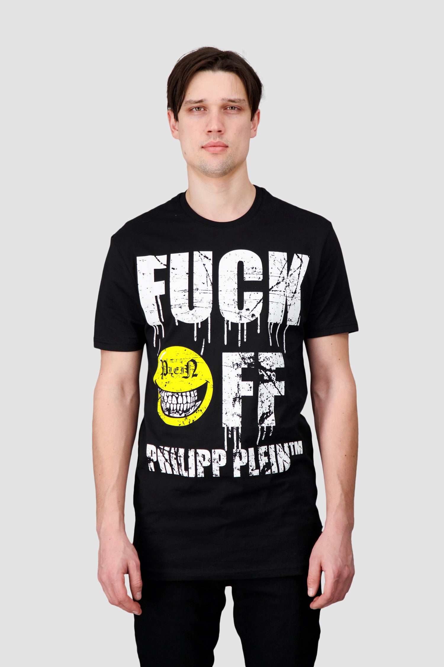 Philipp Plein Black Round Neck Short Sleeve Evil Smile Graphic T-Shirt for Men - Casual Streetwear & Party Outfit
