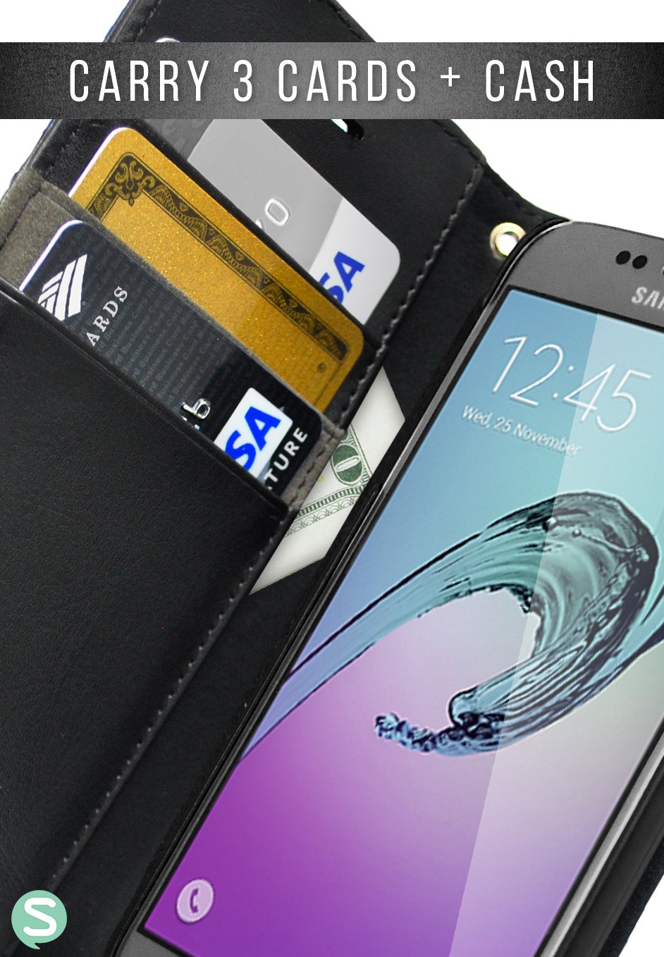 Smartish Galaxy S7 Wallet Case - Genuine Leather Flip Cover with Card Slots & Kickstand | Slim Protective Phone Case for Samsung Galaxy S7 | Perfect for Business, Travel & Everyday Use (Black Onyx)