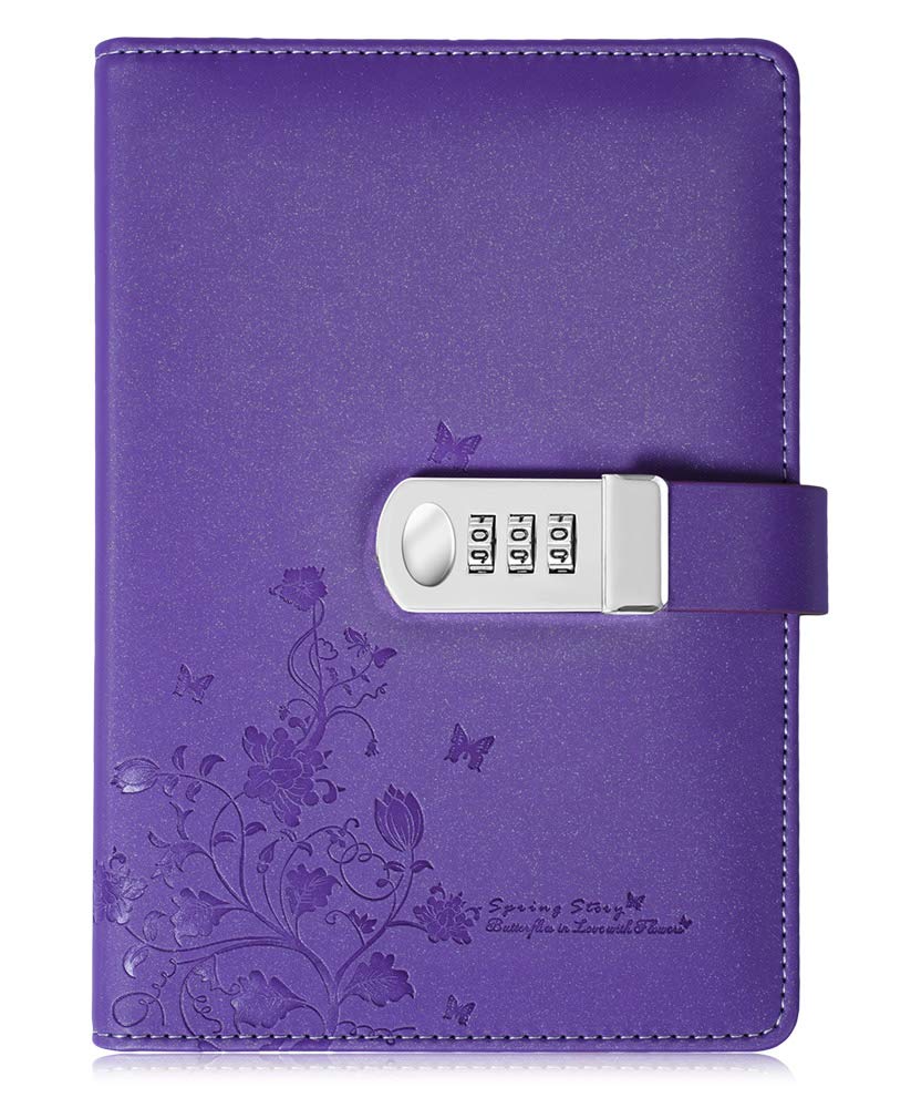 Koboome PU Leather Lockable Diary - A5 Size Journal with Combination Lock, Secure Password Notebook for Personal Writing (Purple) | Perfect for Travel, School, and Secret Keeping