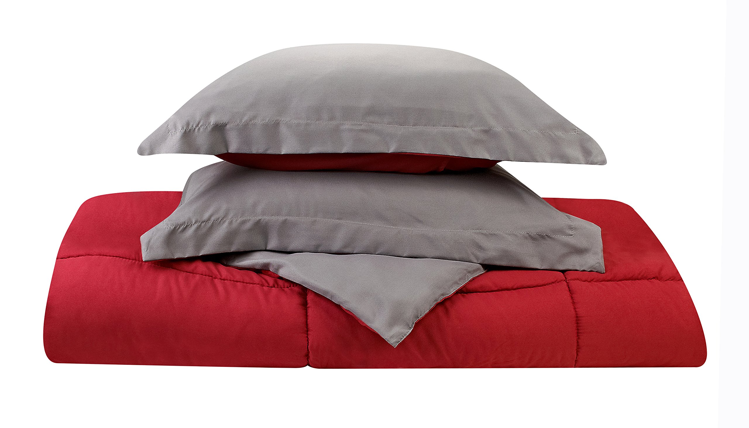 Clara Clark 3-Piece King Size Reversible Goose Down Alternative Comforter Set - Gray & Red | Hypoallergenic Bedding for All Seasons | Perfect for Master Bedrooms, Guest Rooms & Cozy Retreats
