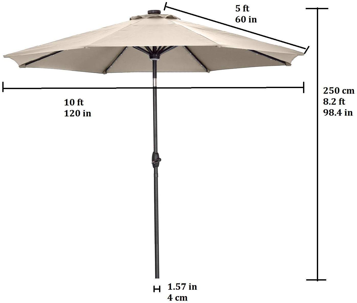 GDY 10Ft Solar Powered Patio Umbrella with 40 LED Lights - Aluminum Outdoor Market Umbrella with Tilt & Crank - Perfect for Backyard, Poolside, and Outdoor Dining Areas