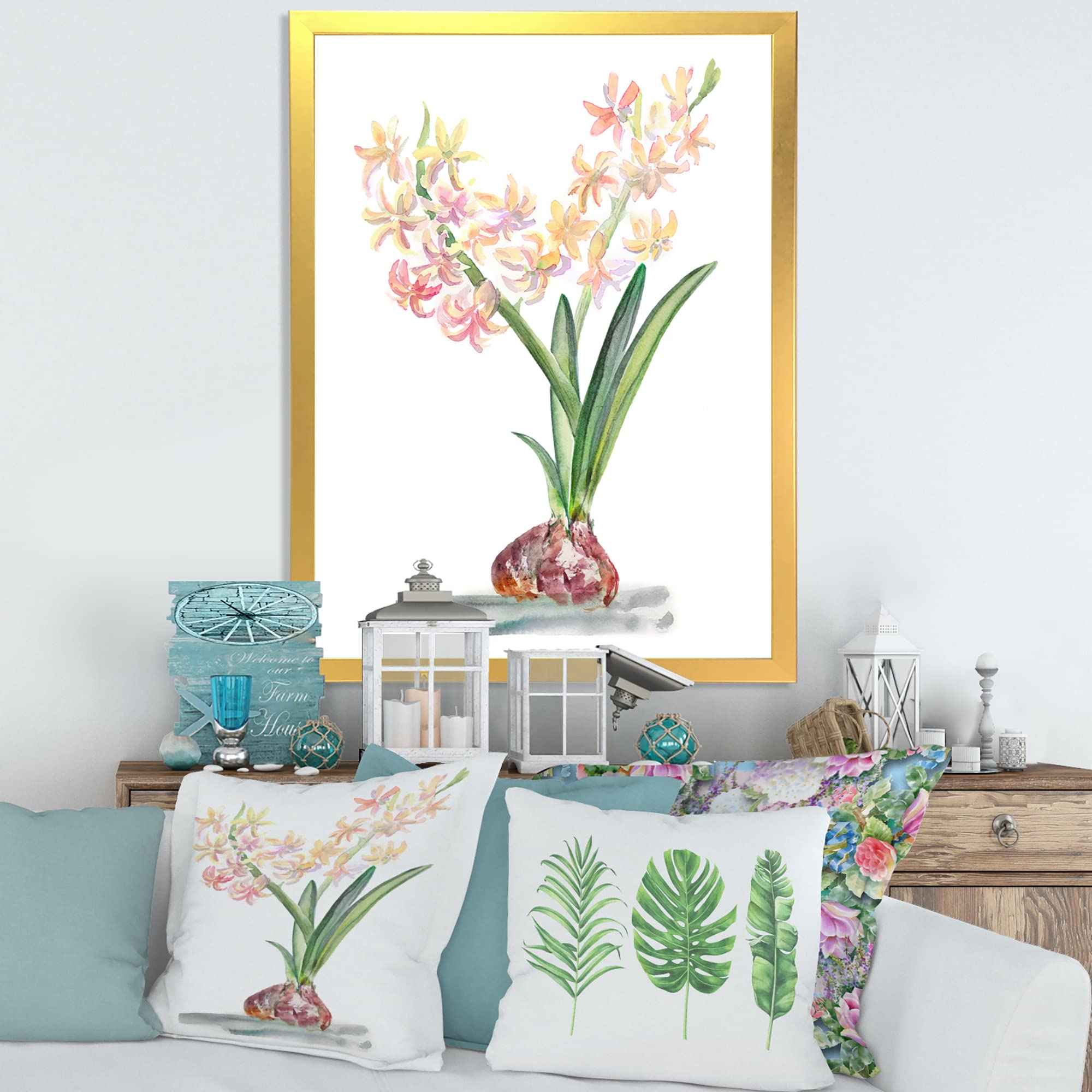 DesignQ Blossoming Hyacinth in Spring Traditional Framed Wall Art - Floral Home Decor for Living Room, Bedroom & Office - Perfect Gift for Housewarming & Spring Decorations