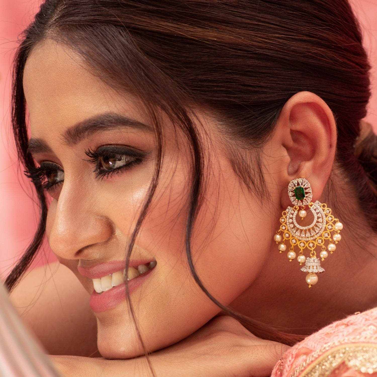 Josie Nakshatra CZ Chandbali Earrings for Women - Sparkling Cubic Zirconia Indian Bridal Jewelry - Perfect for Weddings, Parties & Festive Occasions
