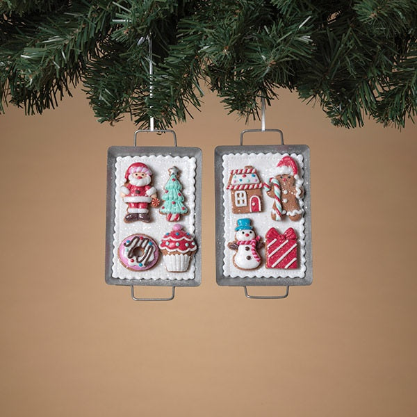 5 Pack Holiday Cookie Clay Dough Ornaments on Metal Pan - DIY Christmas Tree Decorations for Kids, Festive Home & Office Decor