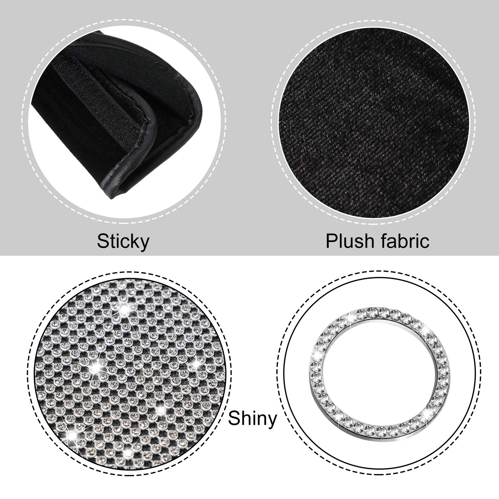 2 Packs Rhinestone Crystal Bling Seat Belt Covers for Women - Glitter Leather Shoulder Pads with Star Button Ring Sticker | Car Accessories for Safety & Style | Perfect for Daily Commute, Road Trips & Gift Giving