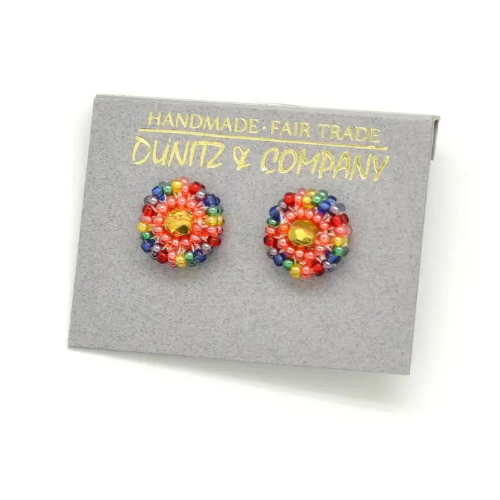 Rainbow Beaded Stud Earrings for Women - Colorful Handmade Jewelry for Everyday Wear & Gift Giving