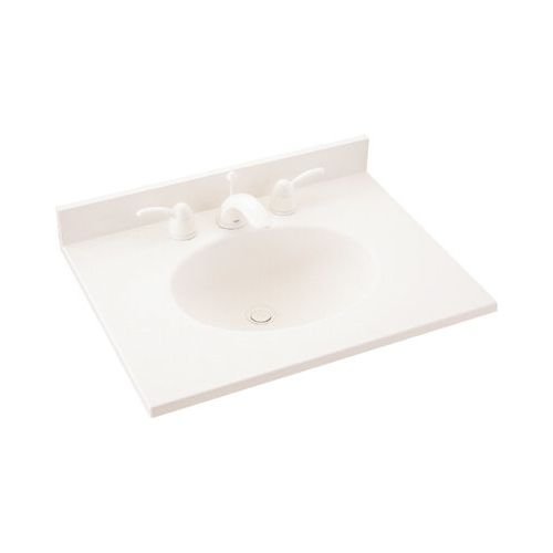Swan VT01719.018 Ellipse Solid Surface Single-Bowl Vanity Top, 19-in L x 17-in W x 5-in H, Bisque – Perfect for Small Bathrooms and Powder Rooms