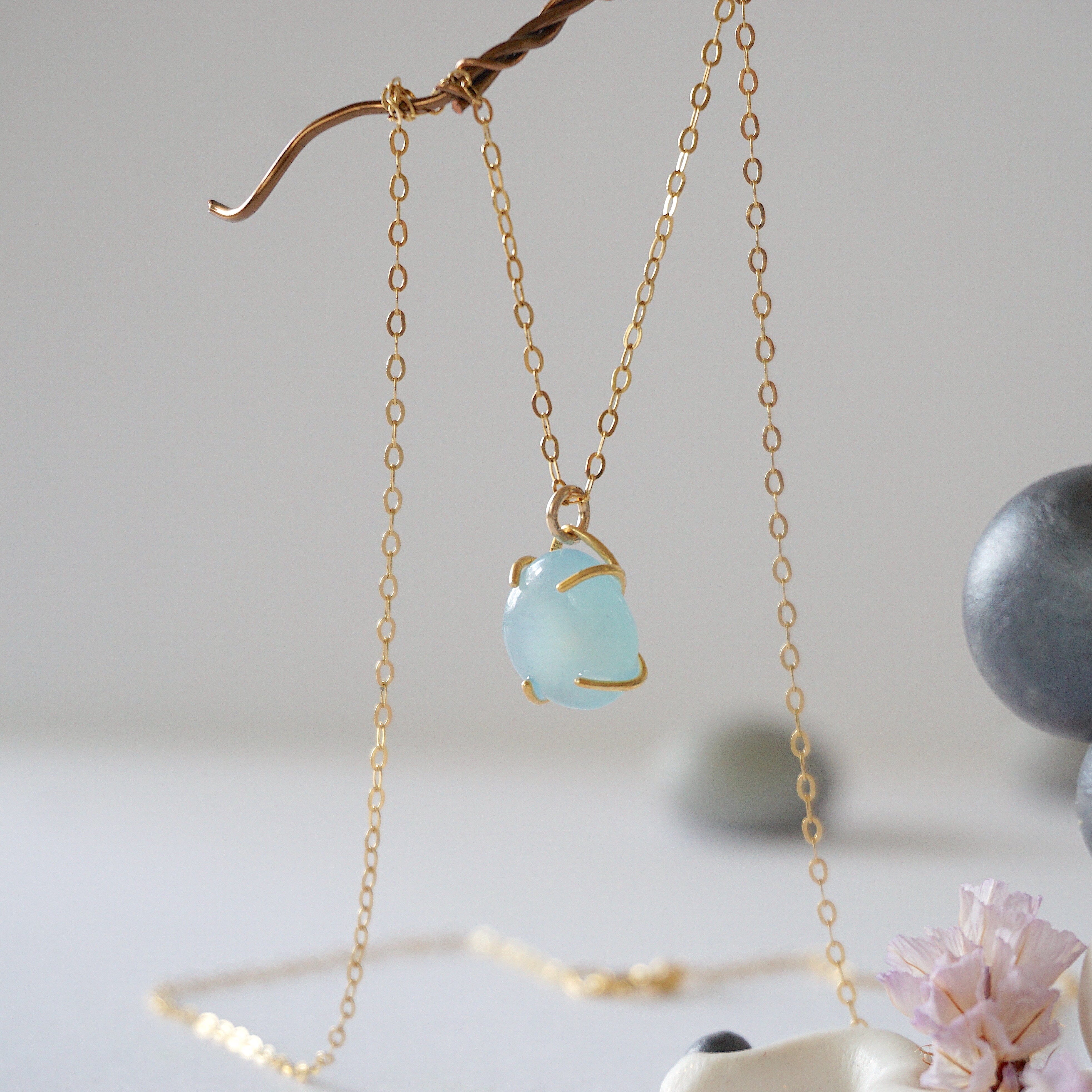 14K Gold Filled Aquamarine Huggie Charm Necklace for Women - Dainty Layering Jewelry for Everyday Wear, Gift for Her, Birthday & Anniversary Present