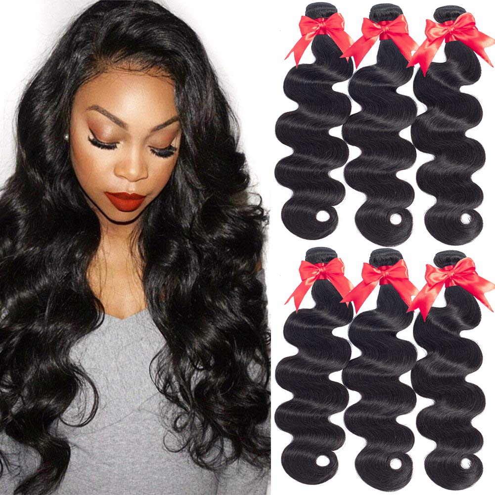 9A Brazilian Human Hair Body Wave Weft - 3 Bundles 100% Unprocessed Virgin Remy Hair Extensions - Black Color (18
