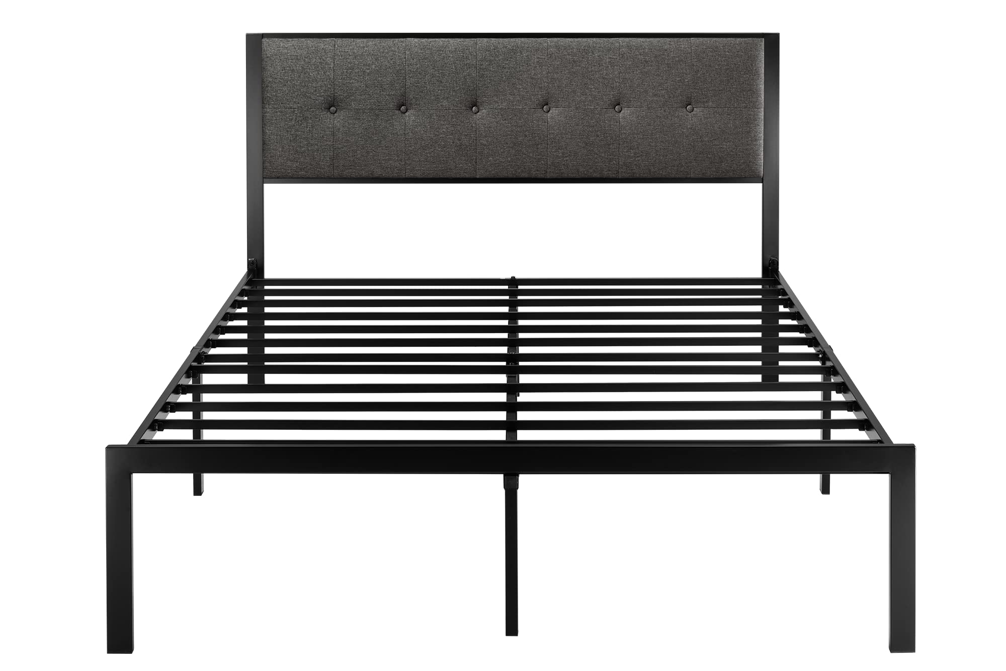 Heavy Duty Queen Size Platform Bed Frame with Upholstered Button Tufted Headboard - 17 Reinforced Metal Slats, 11