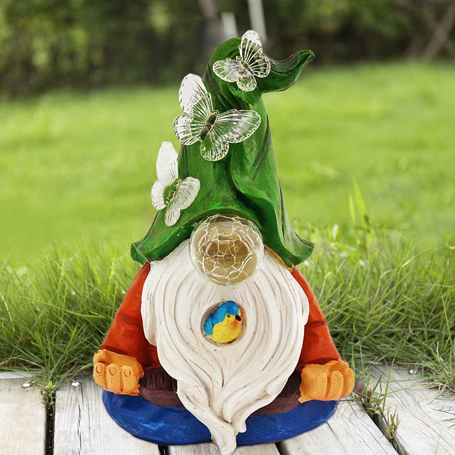 Solar LED Lighted Outdoor Garden Gnome Statues - Yoga Sculptures & Fairy Garden Decorations for Yard, Patio, Lawn - Weather-Resistant Green Garden Accessories (Perfect for Backyard, Front Yard & Landscape Decoration)