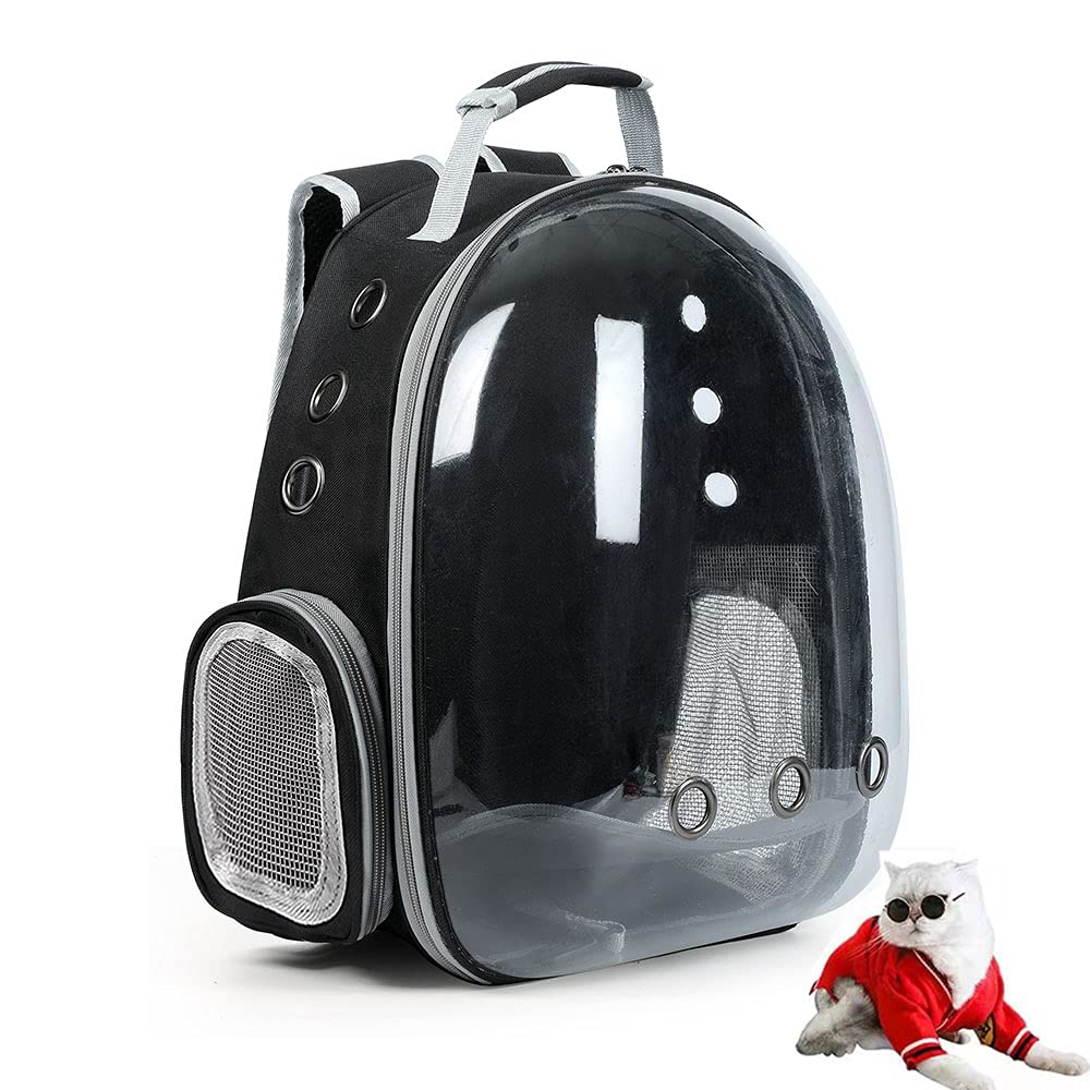 Cat Backpack Carrier with Bubble Window - Dog Backpack for Small Pets, Travel Kitty Carrier, Hiking Pet Backpack with Ventilation - Large Bubble Backpack for Outdoor Adventures, Airplane & Daily Use (Black, Size 2)