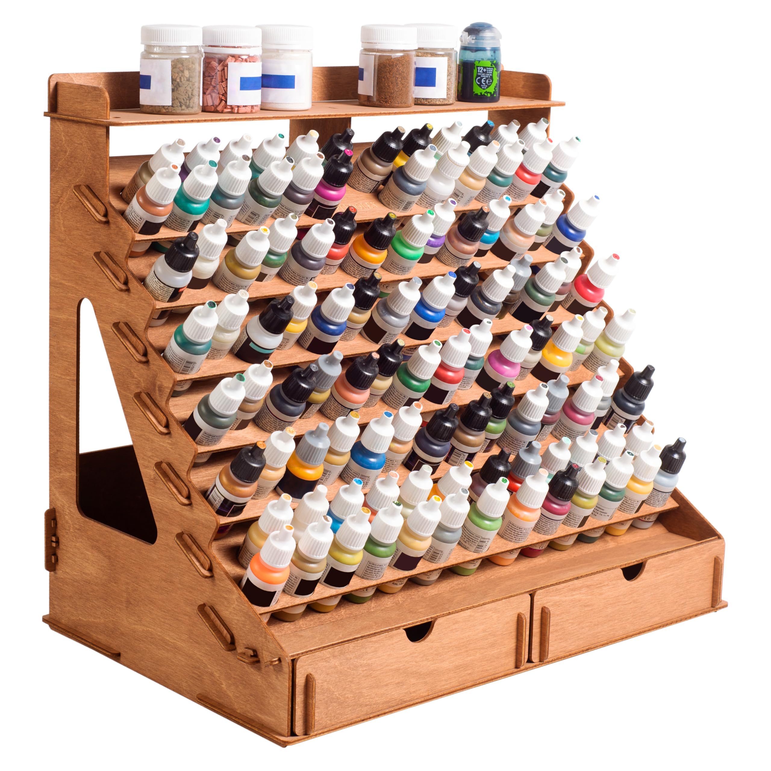 Modular Paint Organizer for 74 Paint Bottles & 14 Brushes - Paint Storage Rack for 105 Bottles & 14 Brushes - Miniature Paint Set Organizer for Artists, Hobbyists & DIY Projects - Perfect for Warhammer, Model Kits & Craft Painting