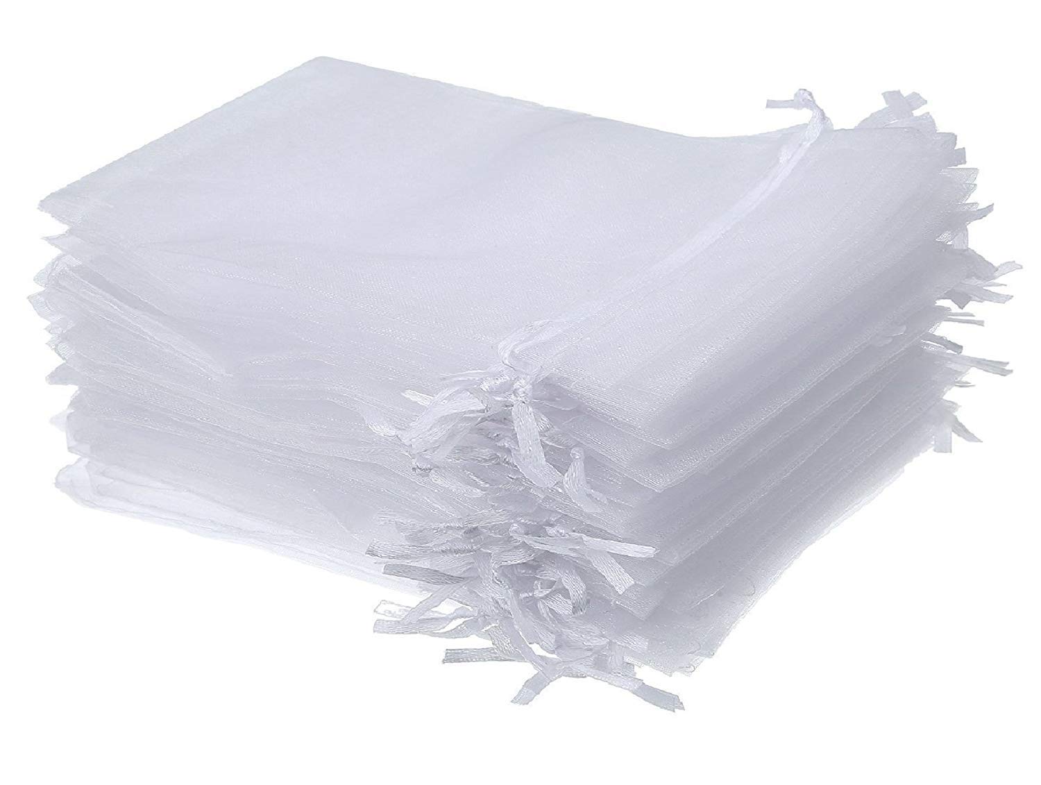 100-Piece White Organza Drawstring Gift Bags 6.7x9 Inches - Wedding Favors, Party Supplies, Jewelry Pouches & Candy Bags for Bridal Showers, Baby Showers & Travel Essentials | Bulk Pack of Elegant Favor Bags