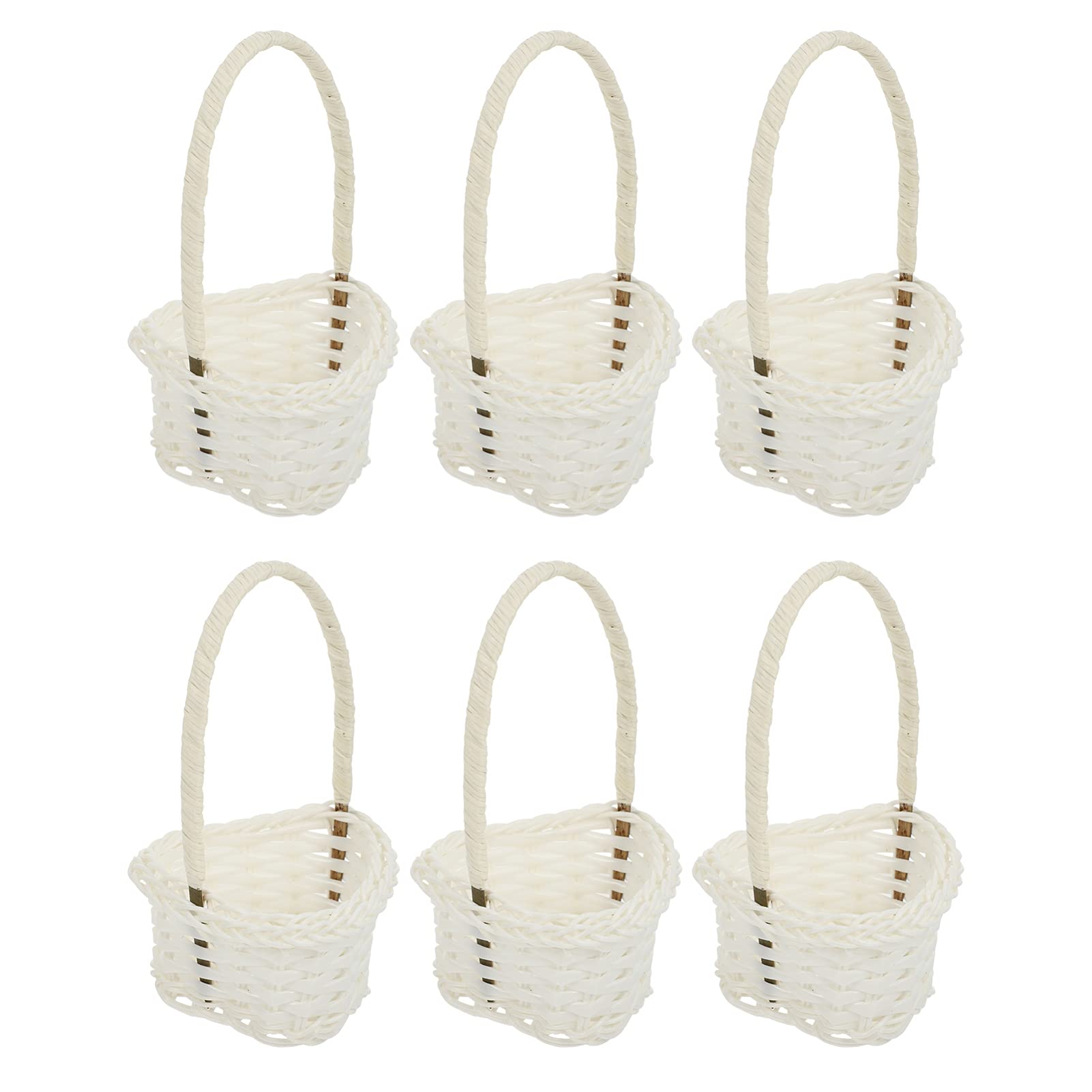6-Piece Mini Rattan Baskets Set with Handles - Wedding Party Favors, Candy Display, Home Decor, Planting & Serving Trays | Plastic Wicker Baskets for Girls, Gingham Style | Perfect for Baby Showers, Bridal Events & DIY Crafts