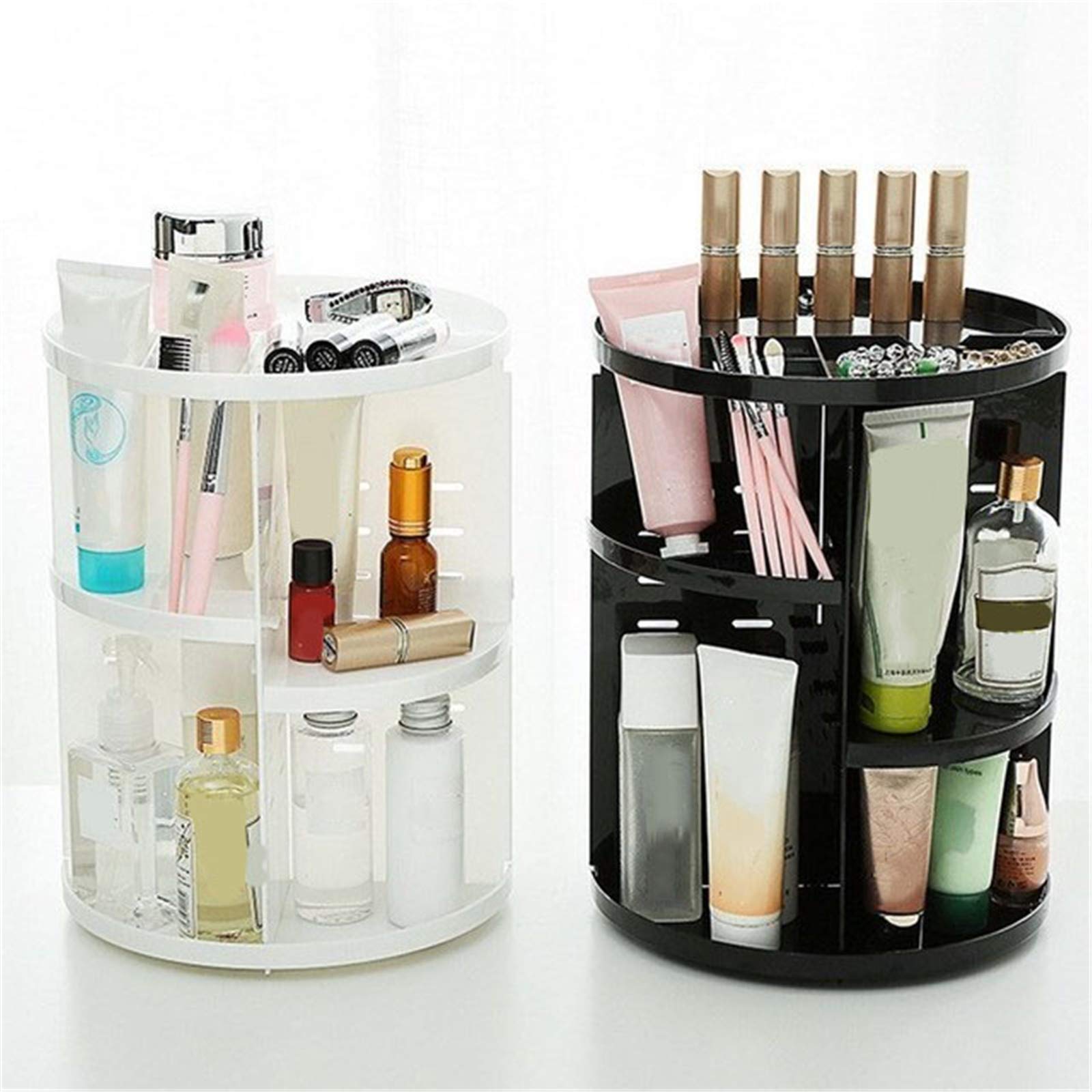 360° Rotating Makeup Organizer - Adjustable Cosmetic Storage Stand for Makeup Brushes, Lipsticks & Skincare | Perfect for Dresser, Bedroom & Bathroom Vanity Organization (White)