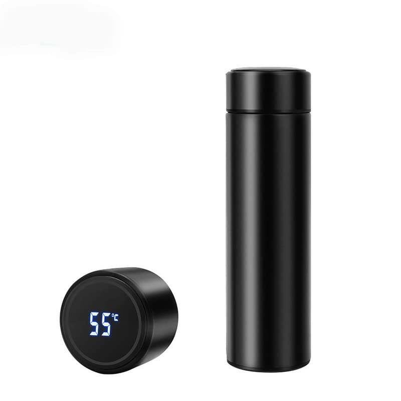 Smart LED Temperature Display Stainless Steel Insulated Water Bottle - 500ml, Black - Perfect for Gym, Hiking & Outdoor Activities