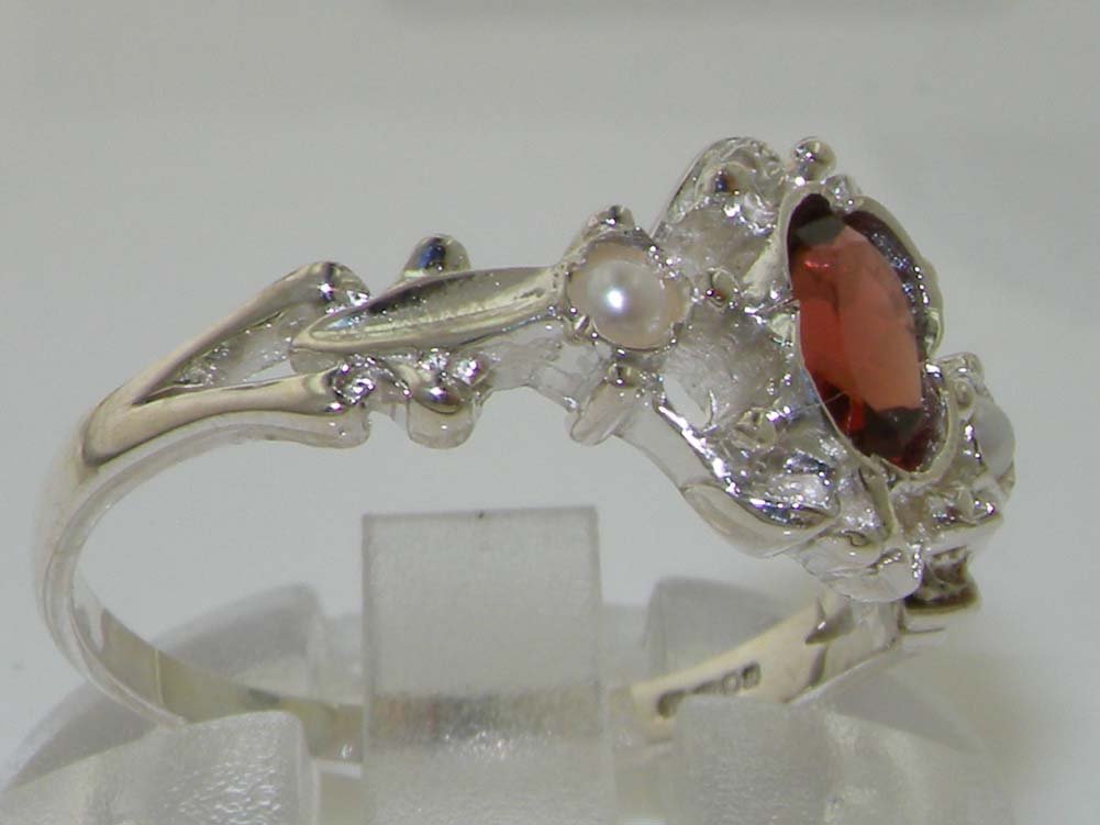 10K White Gold Genuine Garnet & Cultured Pearl Women's Band Ring - Elegant Jewelry Gift for Anniversary, Birthday & Special Occasions