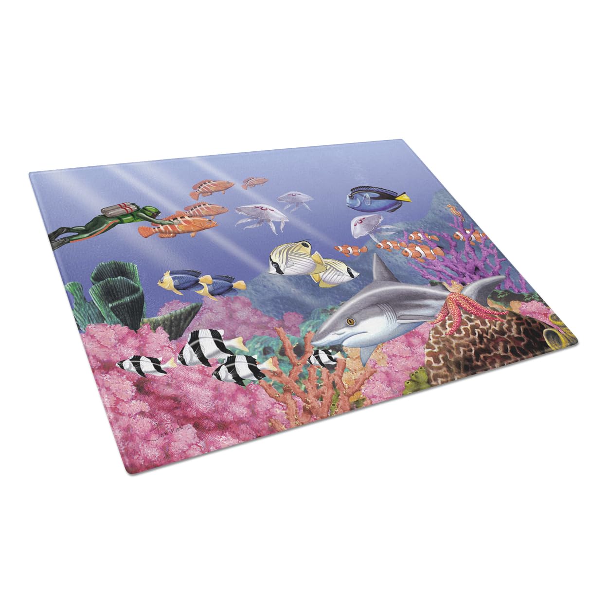 Undersea Fantasy 5 Large Tempered Glass Cutting Board - 12x18 Inch Decorative Kitchen Chopping & Serving Board - Durable Scratch-Resistant Surface for Seafood, Sushi, Fruits & Party Platters