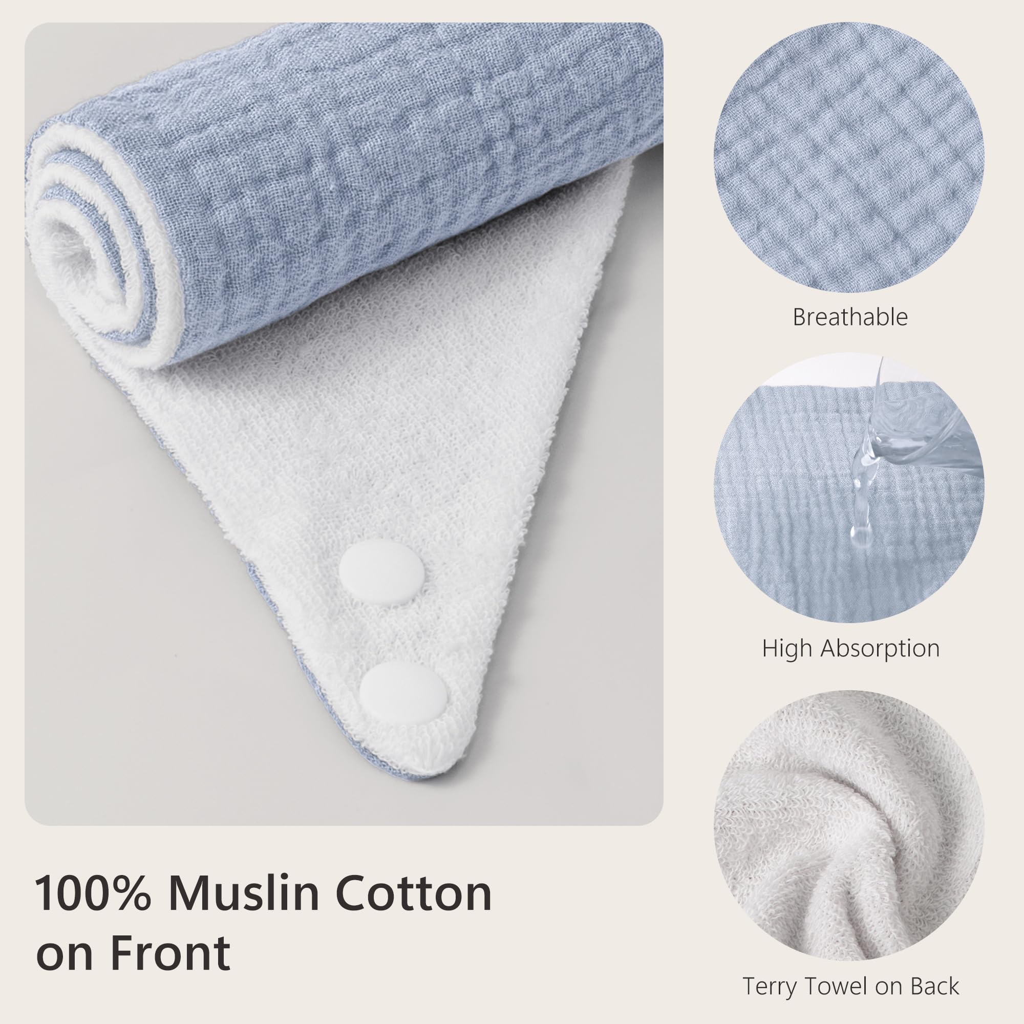 Bearmoss 100% Cotton Muslin Baby Bibs 6-Pack - Soft Absorbent Drool Bibs for Newborns, Infants & Toddlers - Unisex Bandana Bibs for Boys & Girls - Perfect for Teething, Feeding & Everyday Use