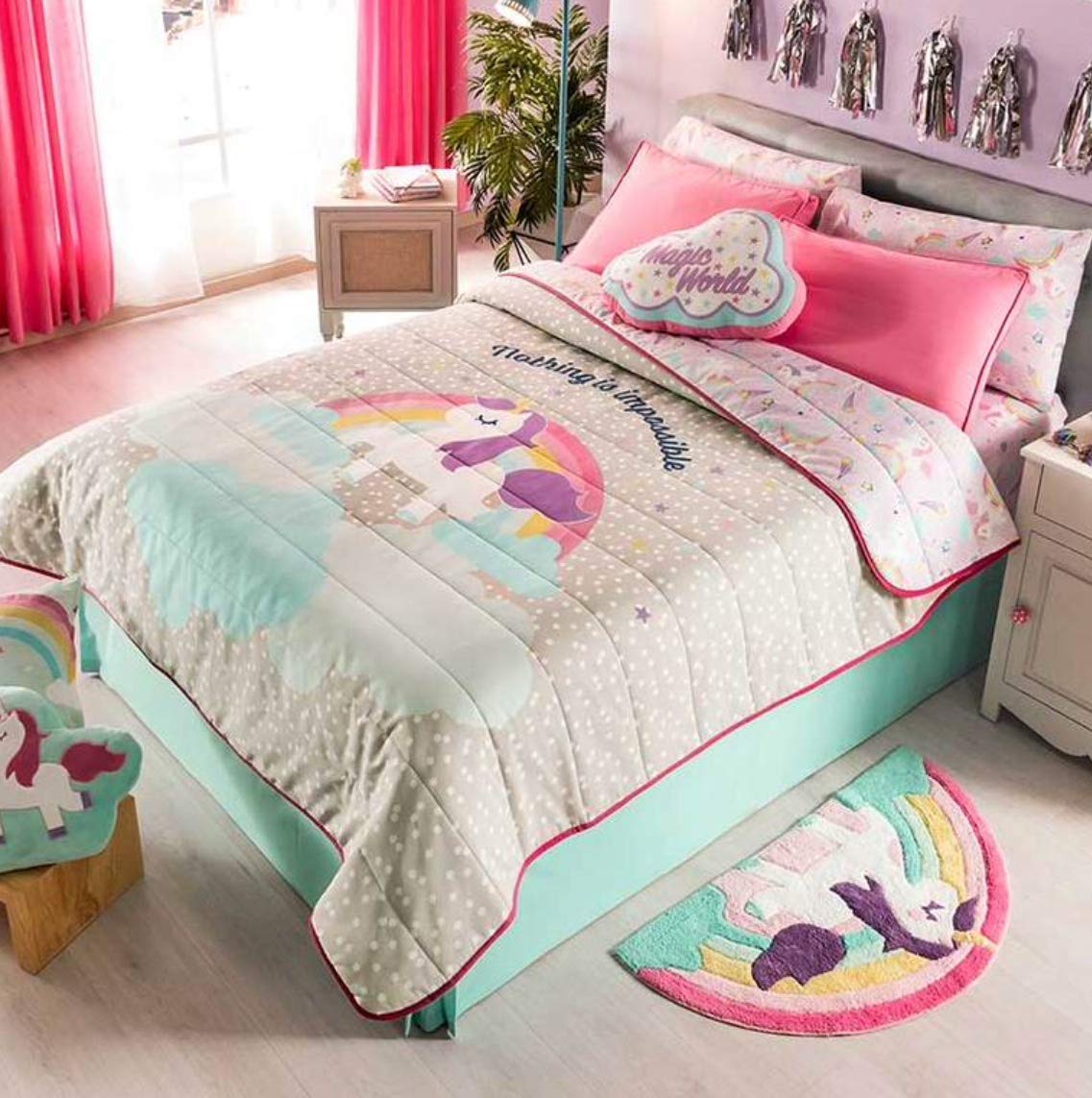 Unicorn Girls Blanket Set - Soft & Warm Rainbow Twin Bedding Comforter 3PCS for Teens - Perfect for Bedroom Decor, Sleepovers & Cozy Nights