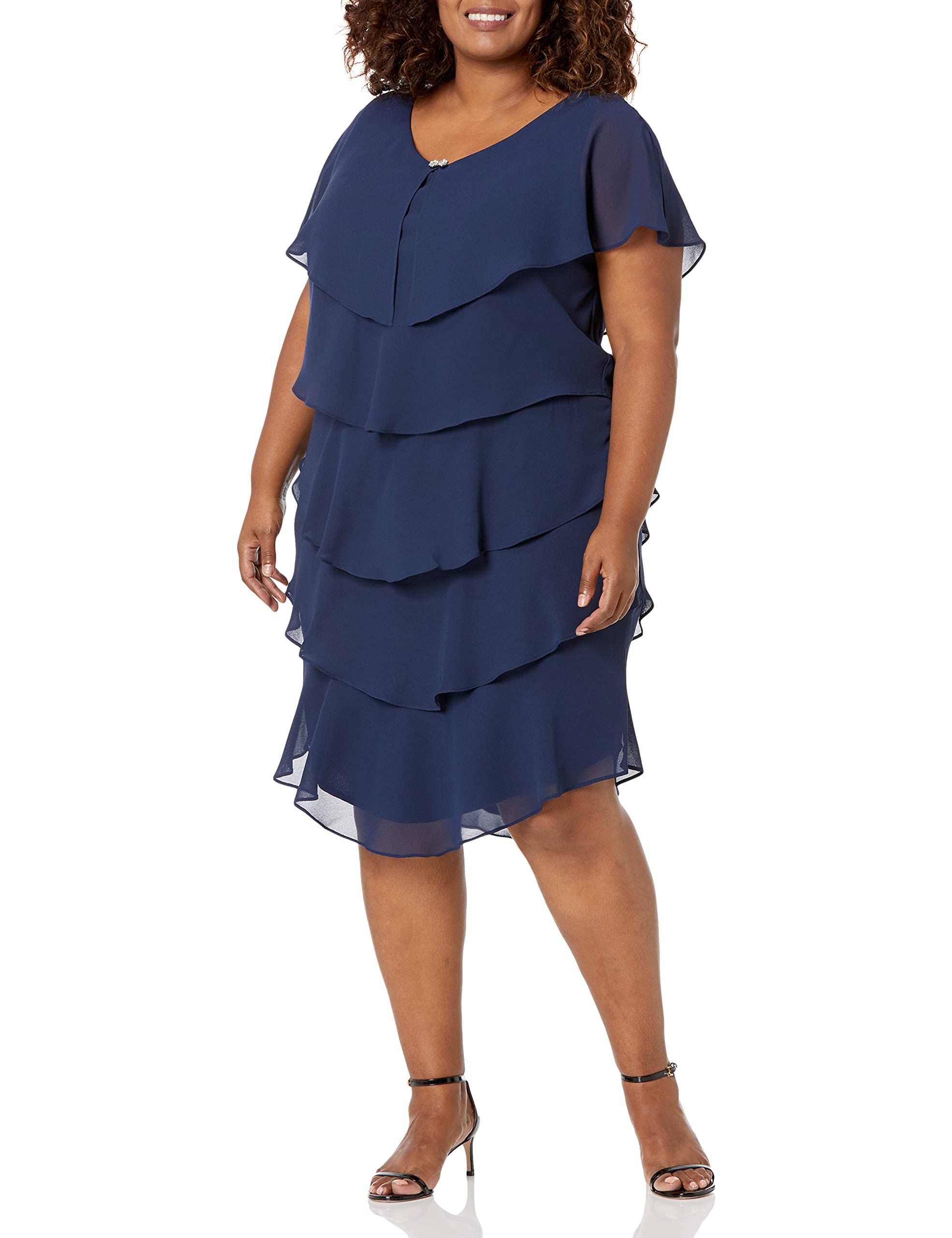 S.L. Fashions Women's Plus Size Short Sleeve Pebble Tier Dress - Flowy Summer Casual Dress for Beach, Party & Everyday Wear