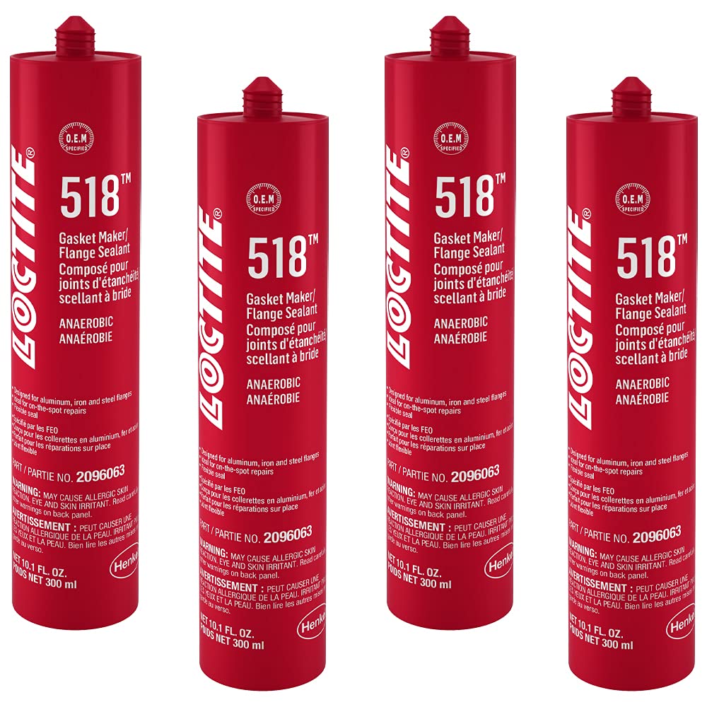 Loctite 518 Gasket Maker Flange Sealant - 4-Pack (300 ml Each) | High-Temperature, Oil-Resistant Anaerobic Sealant for Automotive, Marine & Industrial Applications