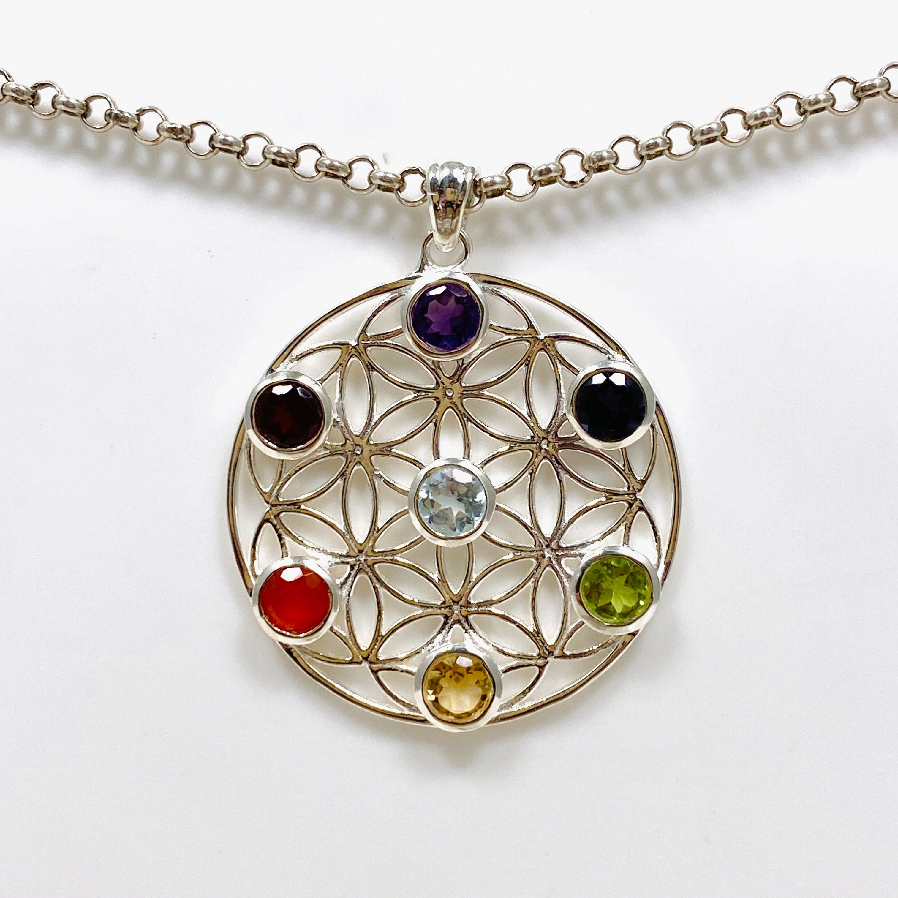 Chakra Mandala Pendant Necklace G2178 - Spiritual Healing Jewelry for Meditation, Yoga & Energy Balancing
