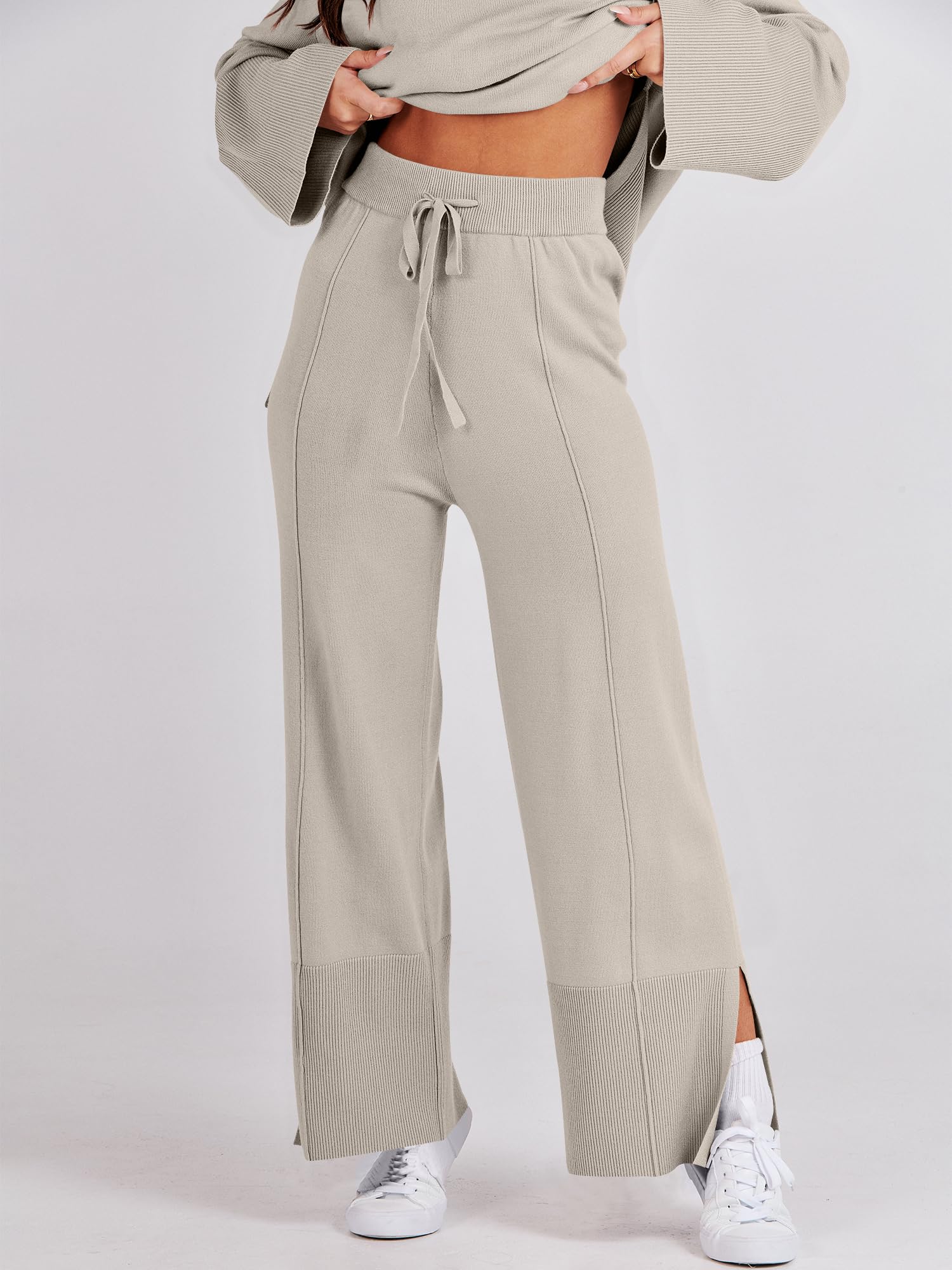 ANRABESS Women's 2 Piece Outfit - Oversized Knit Sweater & Wide Leg Pants Set | Cozy Lounge Wear, Matching Pajama Set | 2024 Trendy Casual Clothes for Home, Travel & Relaxation