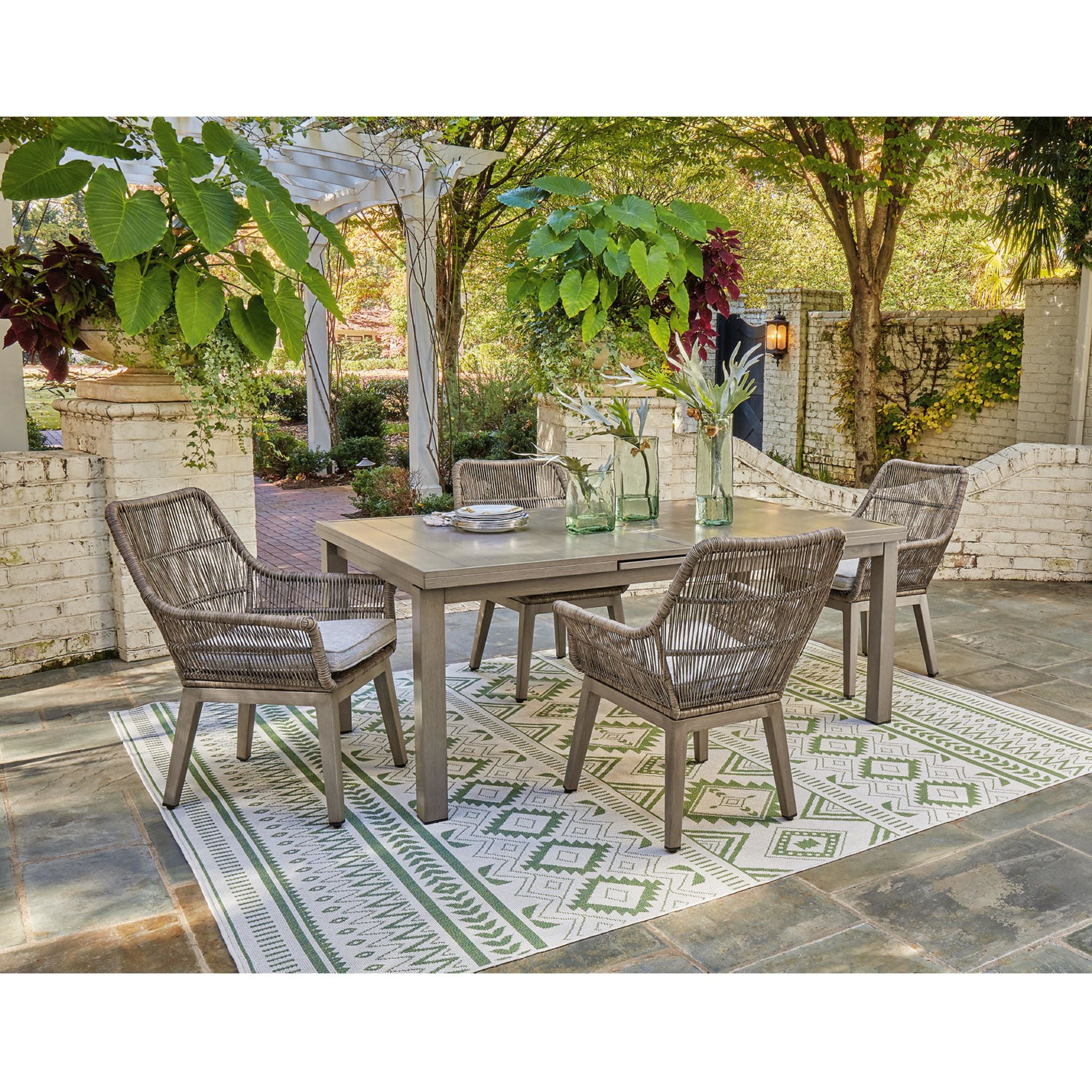 5-Piece Beige Outdoor Dining Set - Durable Patio Furniture for Beachfront, Garden, and Backyard Entertaining