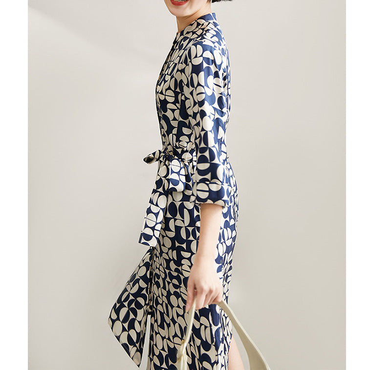 Luxury Mulberry Silk Shirt Dress for Women - Elegant Printed Summer Skirt with Design Sense | Perfect for Office Wear, Cocktail Parties & Special Occasions