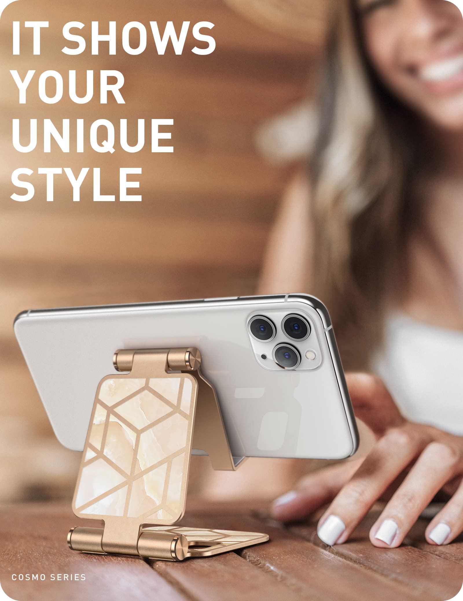 i-Blason Universal Phone Stand for Desk - Foldable Cell Phone Holder Compatible with iPhone 16/15/14/13 Pro Max & All Smartphones - Gold (Perfect for Home Office, Video Calls & Hands-Free Viewing)