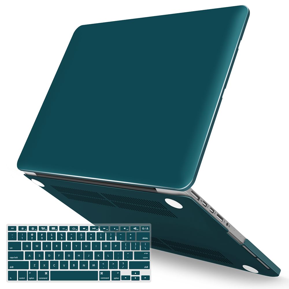 IBENZER MacBook Pro 15 Inch Case (2012-2015) - Soft Touch Hard Shell Cover with Keyboard Protector for Retina Display A1398 - Quetzal Green - Perfect for Work, Travel & School Protection