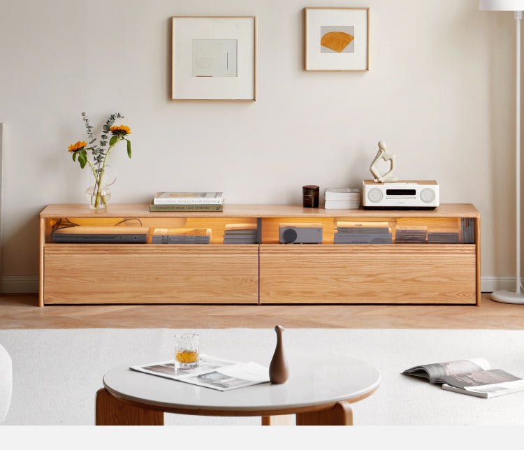 Solid Oak, Cherry & Black Walnut TV Stand Floor Cabinet - Rustic Wood Entertainment Center for Living Room, Bedroom & Home Theater Storage