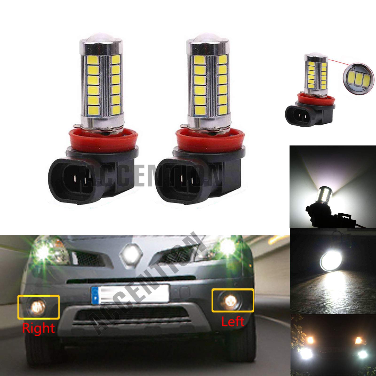 2Pcs LED Fog Light Bulbs for Renault Duster Megane 2/3 Fluence Koleos Kangoo 2003-2015 - Super Bright White Front Lights for Enhanced Night Driving & Car Styling - Perfect for Off-Roading, Bad Weather & Improved Visibility