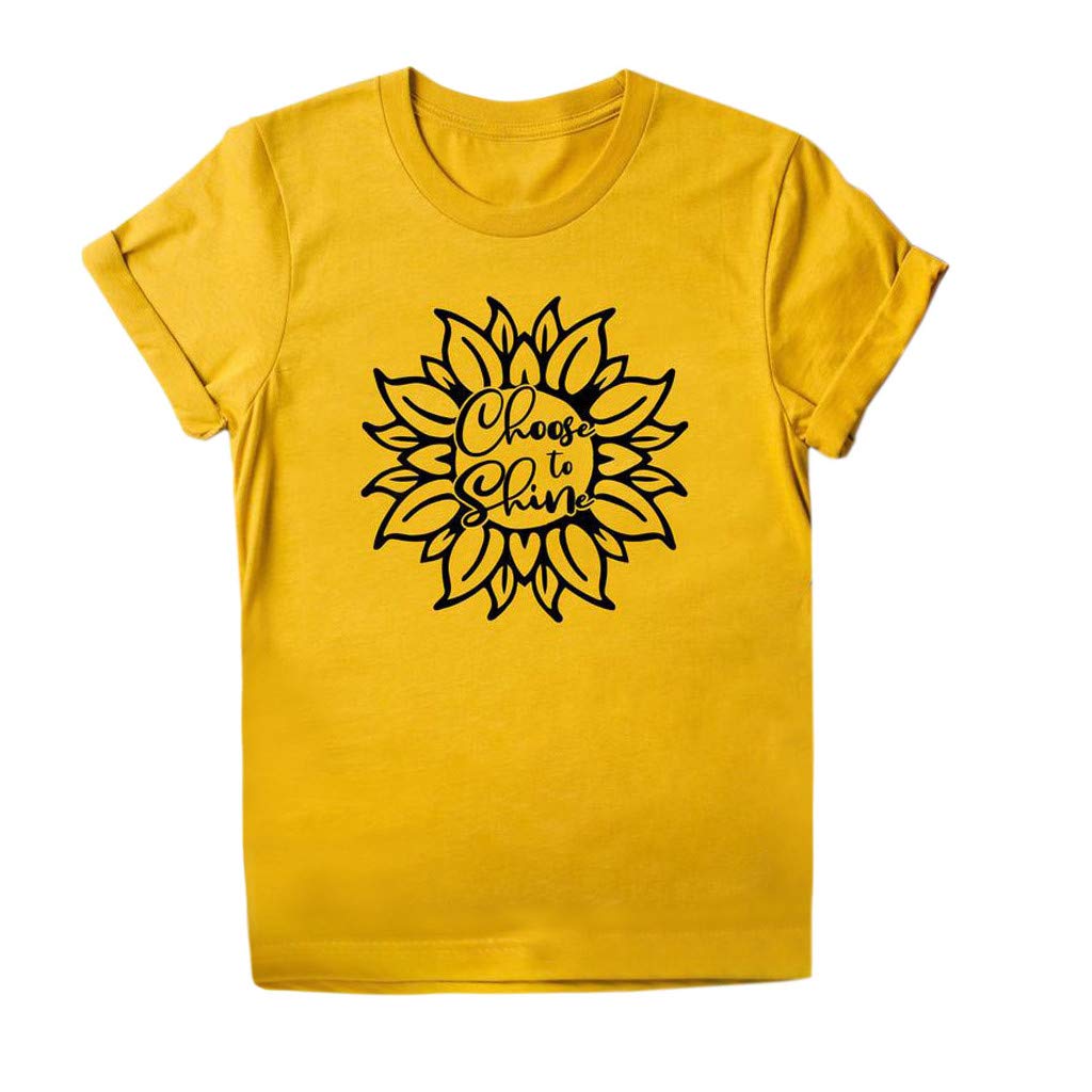 Rockia Women's Sunflower Graphic T-Shirt - Choose to Shine Positive Message Short Sleeve Tee in Yellow | Casual Summer Outfit, Weekend Wear & Inspirational Gift